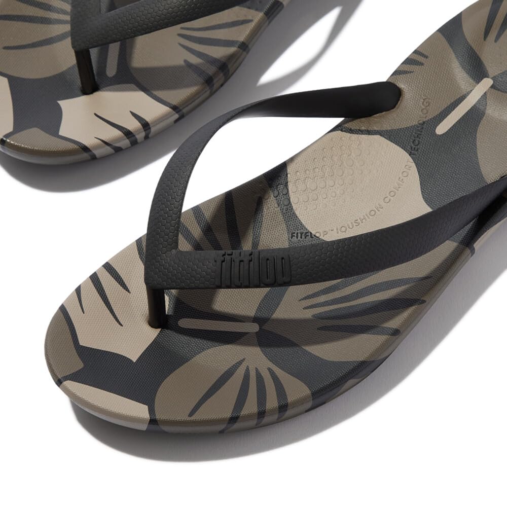 Fitflop Iqushion Mens Leaf-Print Ergonomic Flip-Flops, Chanclas Hombre