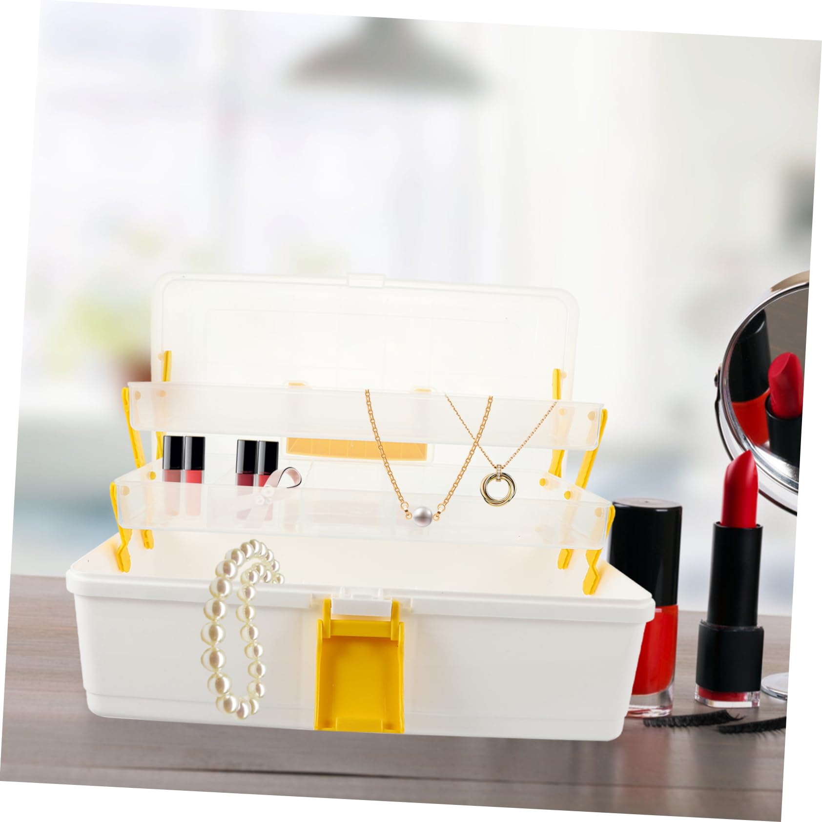 Healeved Aufbewahrungsbox für Haarspangen aus Kunststoff Gelb Organizer für Kopfbedeckungen und Snacks Modisch und Praktisch Einfache Aufbewahrung Geeignet für Mädchen und Frauen Reisen