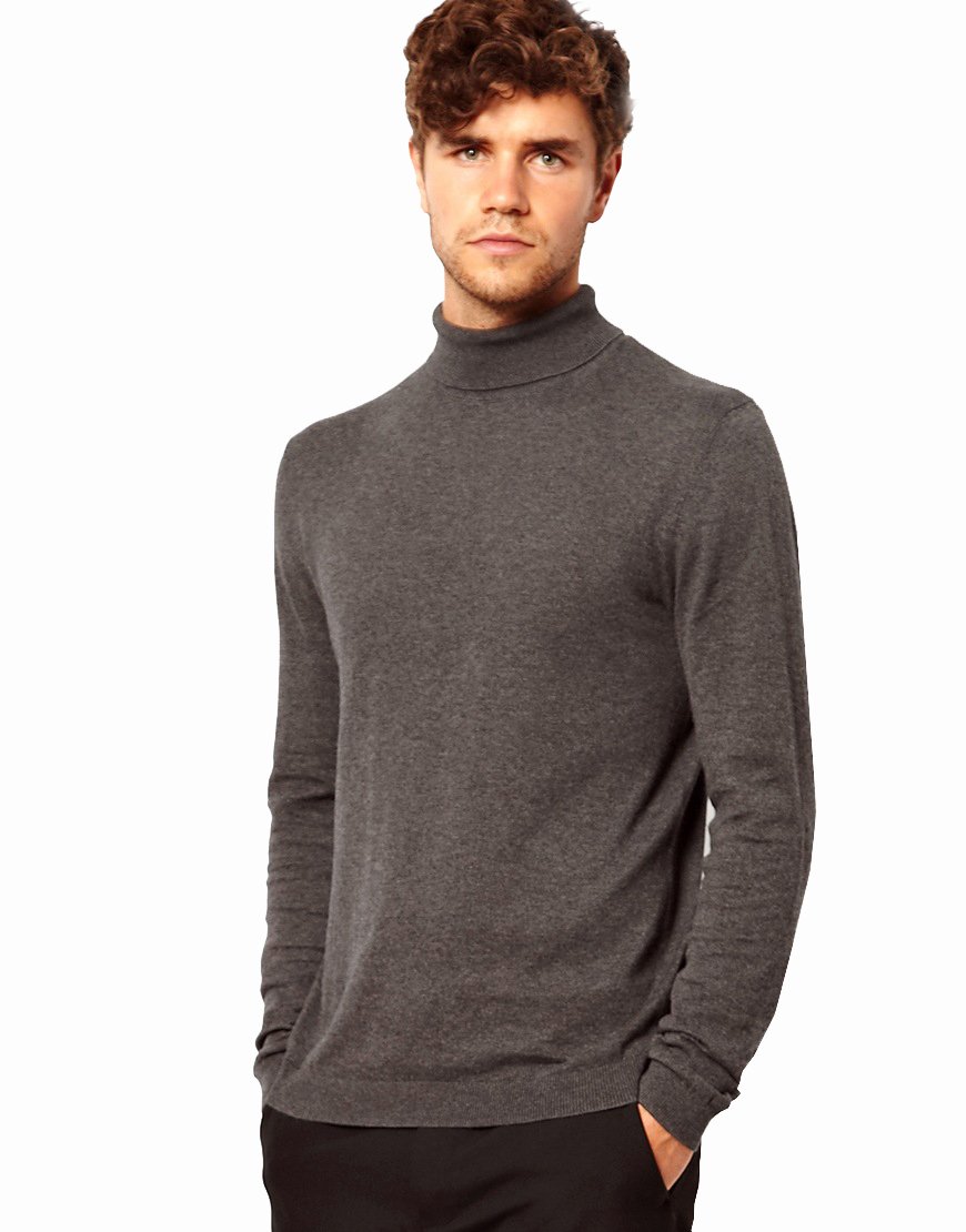 elegance1234 Men's ROLL Neck Cotton Long-Sleeve Tops(Ref:1251) (XXL 46, Charcoal)