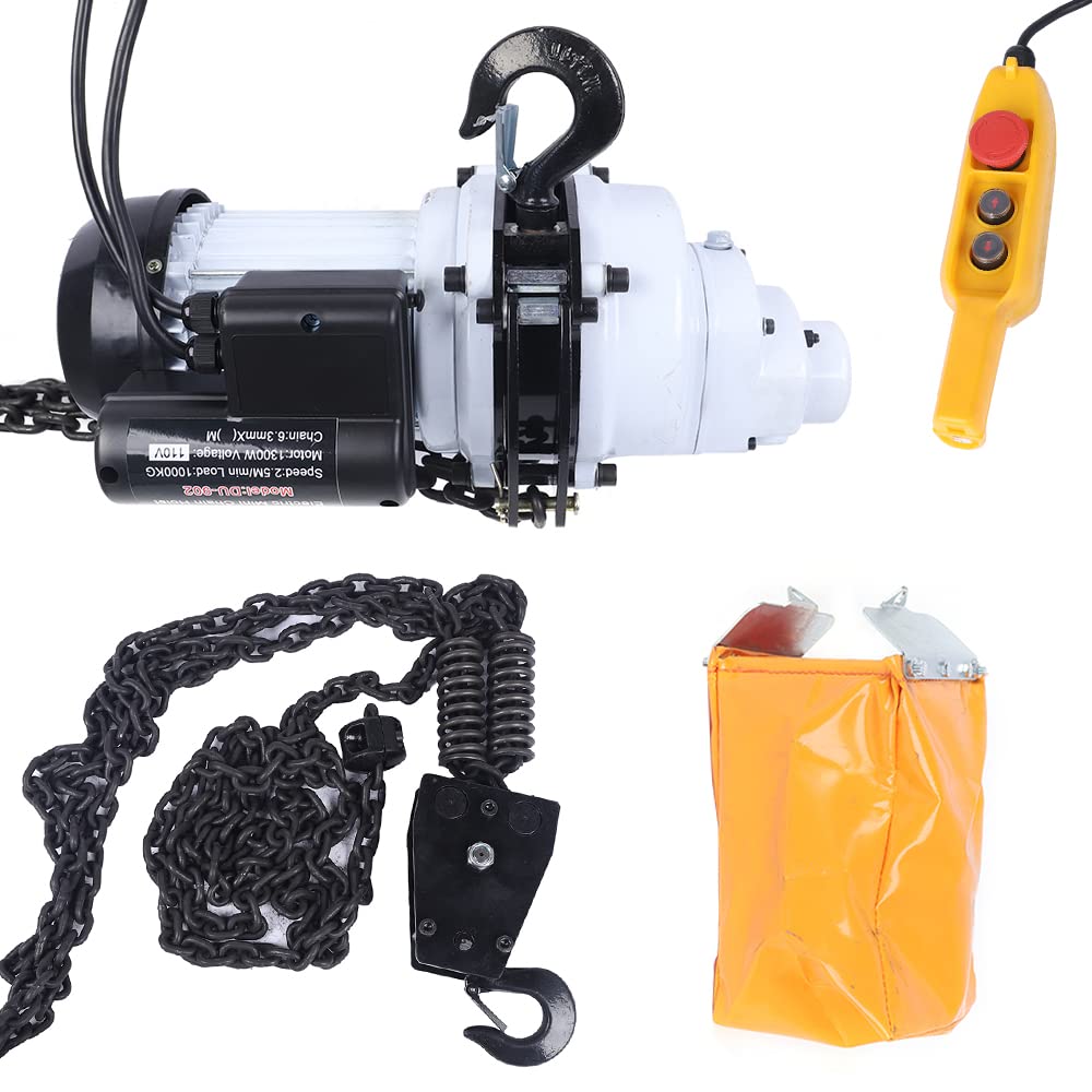 Electric Chain Hoist, 2200lbs/ 1 Ton 10 Ft Chain Double Phase Crane Lift Overhead Chain Hoist 1.3kw 10 Ft Hoist Crane with A Chain Protection Bag for Factories, Workshops, Warehouse