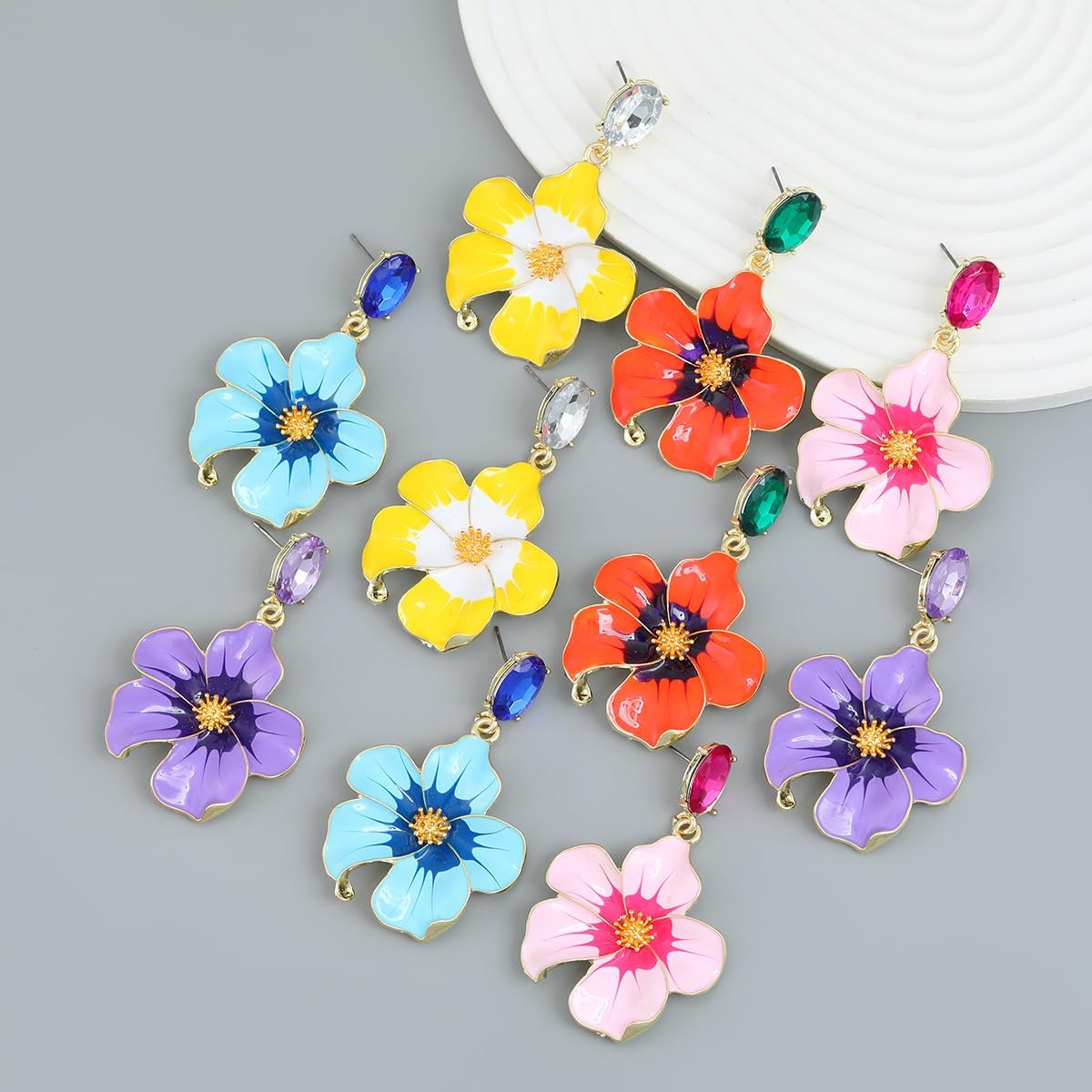Fashion Colorful Enamel Flower Petal Drop Earrings Rhinestone Plant Peach Blossom Flower Dangle Earrings Jewelry for Women Gifts - Image 7