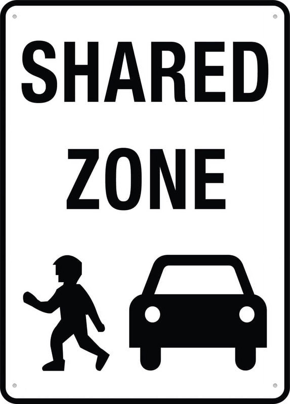 Shared Zone Sign for Business, 8x12 Inch Rust-Free UV-Printed Aluminum, 4 Pre-Drilled Holes, Durable & Weatherproof