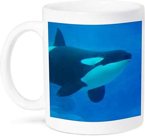 3dRose Orca Killer Whale - Taza de cerámica azul subacuática, 11 onzas