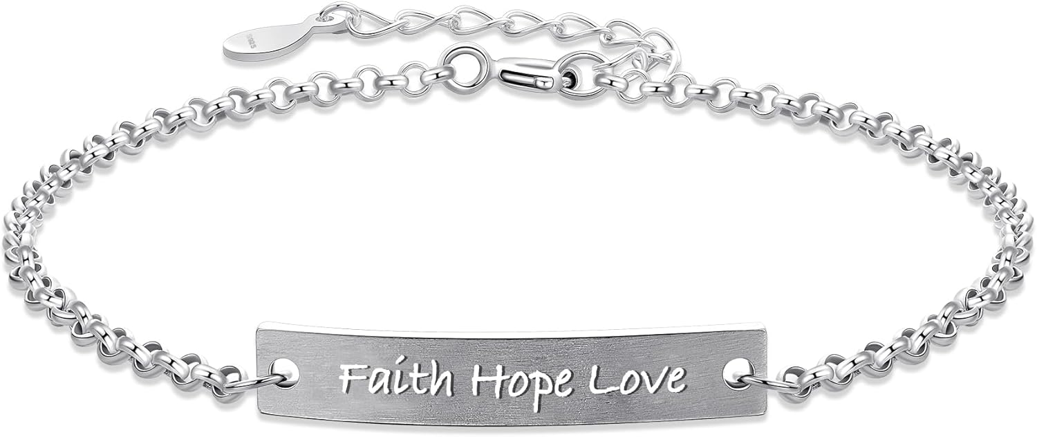 Faith Hope Love Bracelet for Women, 925 Sterling Silver Christian Faith Jewelry, Meaningful Gift for Her