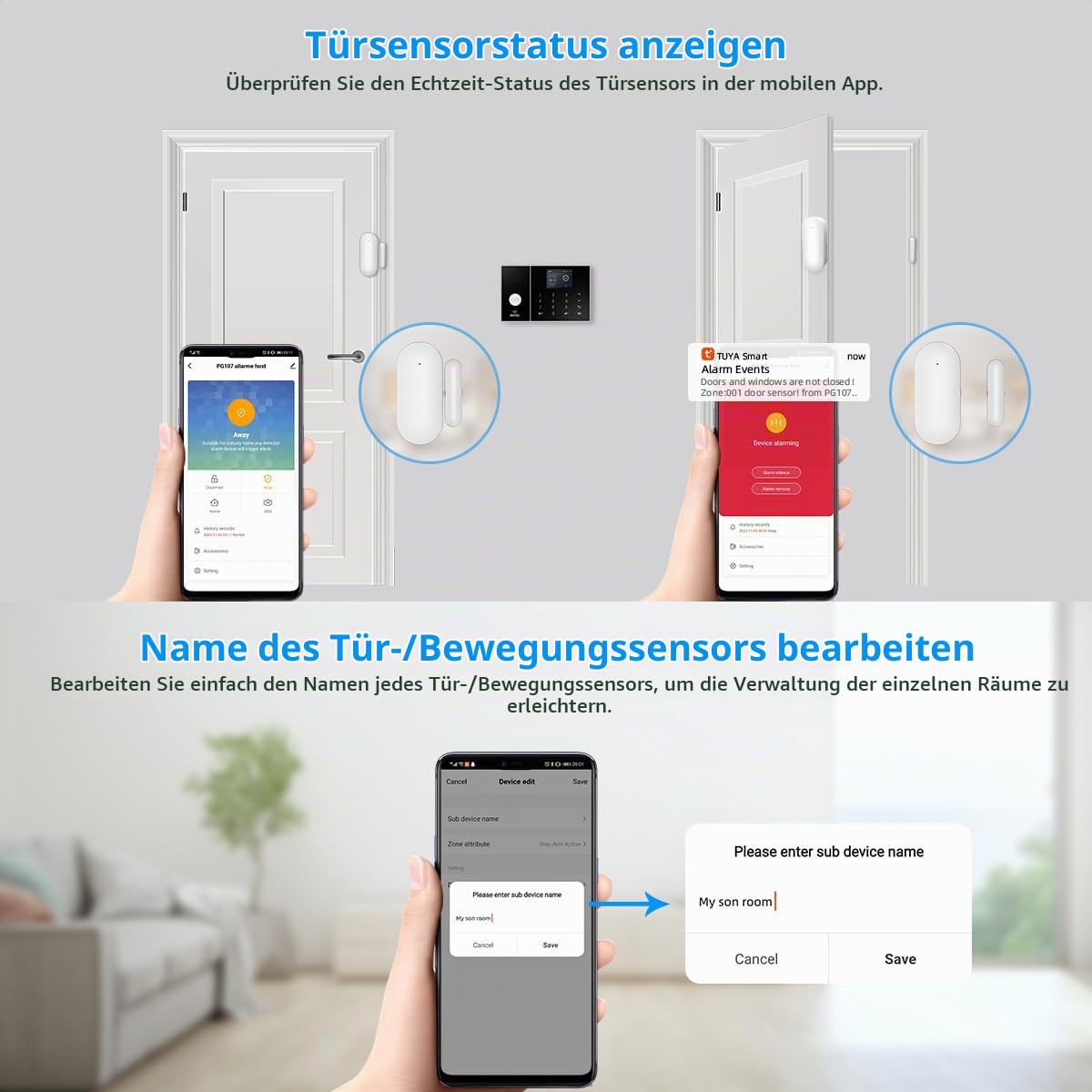 4G-Alarmsystem für die Sicherheit zu Hause, Smart Home Alarm Kit mit Telefon-APP-Alarm, Arbeit mit Alexa und Google für Haus, Wohnung