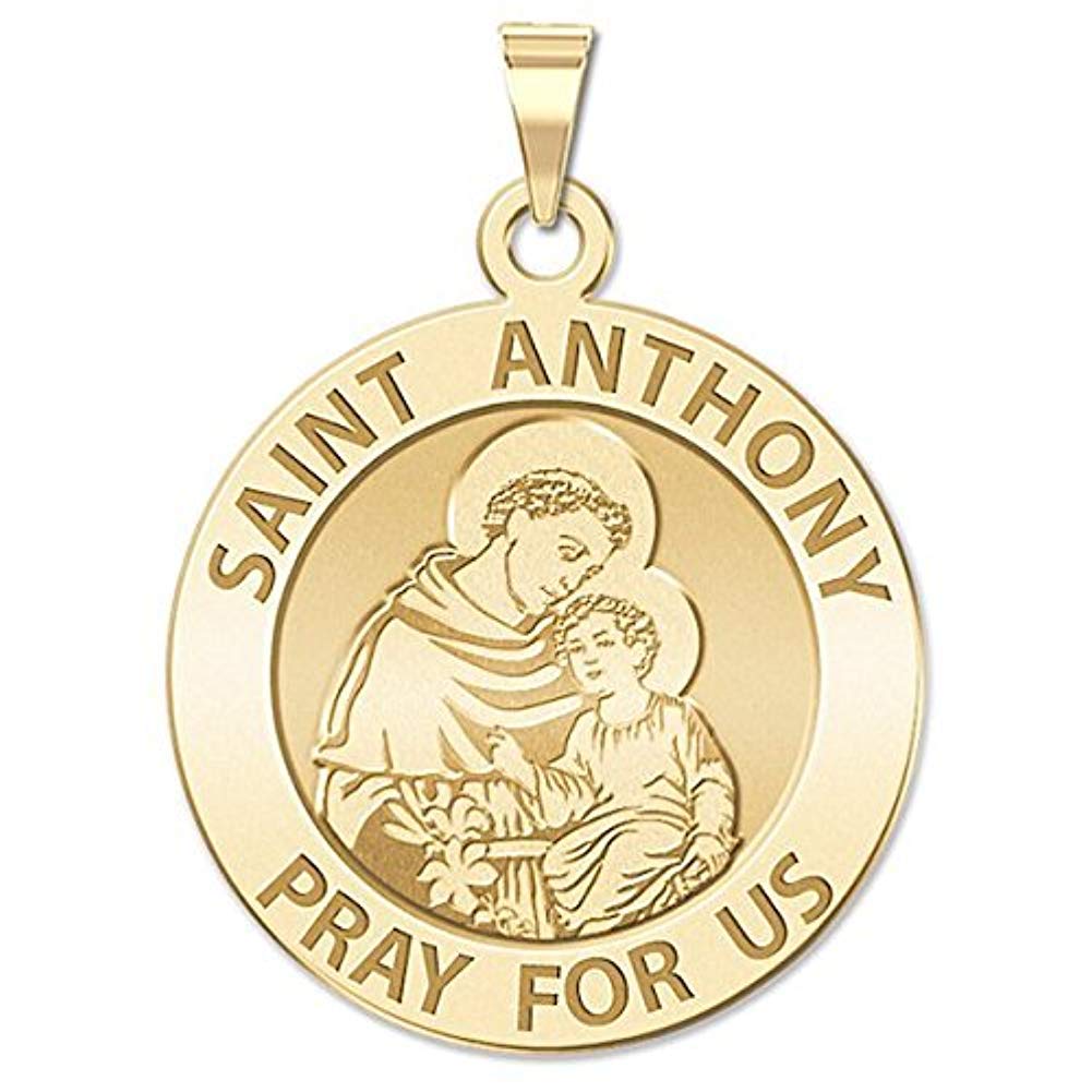 PicturesOnGold.comSaint Anthony Religious Medal - 3/4 Inch Size of a Nickel - Solid 14K Yellow Gold