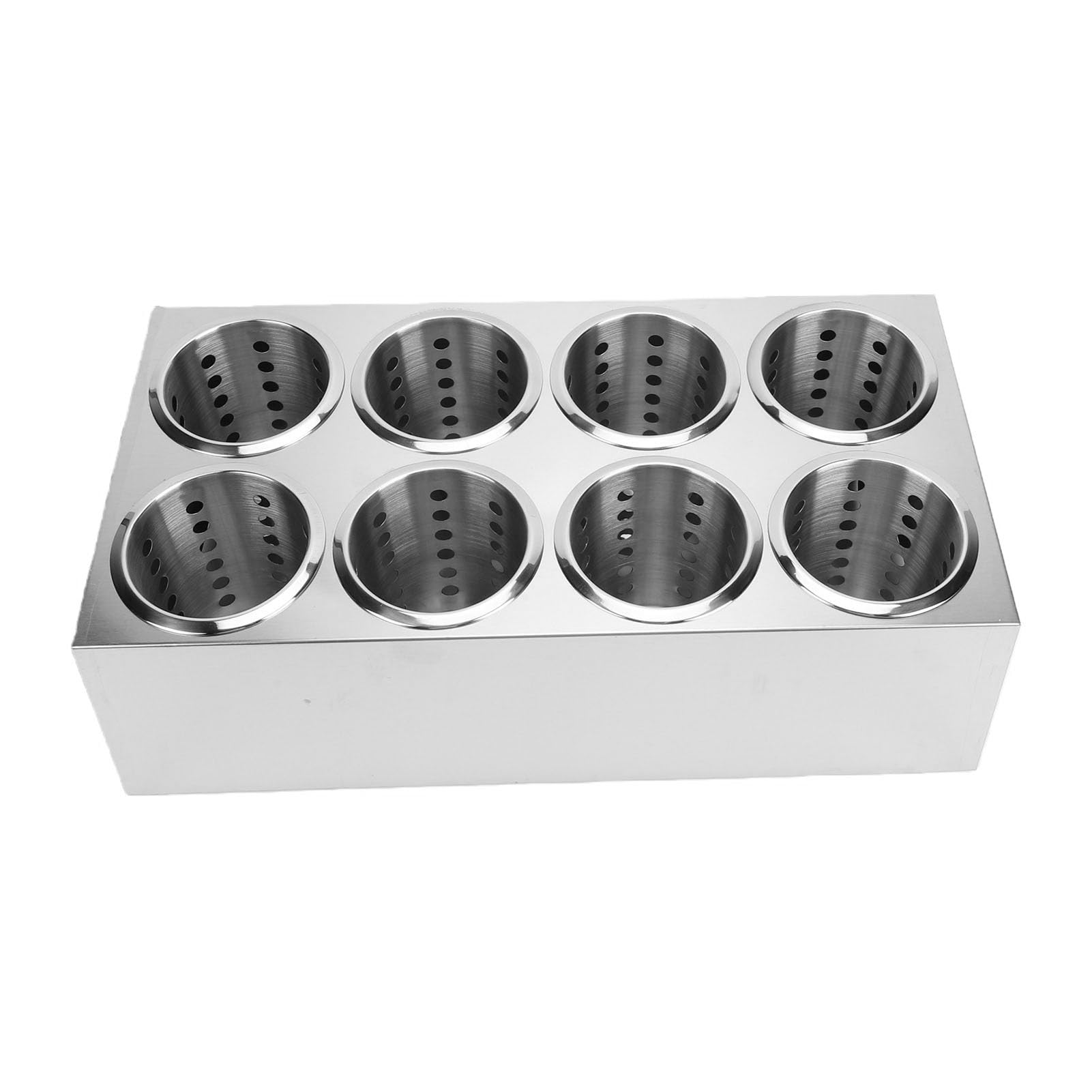 YUYTE Soporte para Utensilios de Acero Inoxidable, Organizador de Cubiertos de 8 Compartimentos con Alfombrilla Inferior Antideslizante para Cucharas de Cocina, Tenedores y Palill