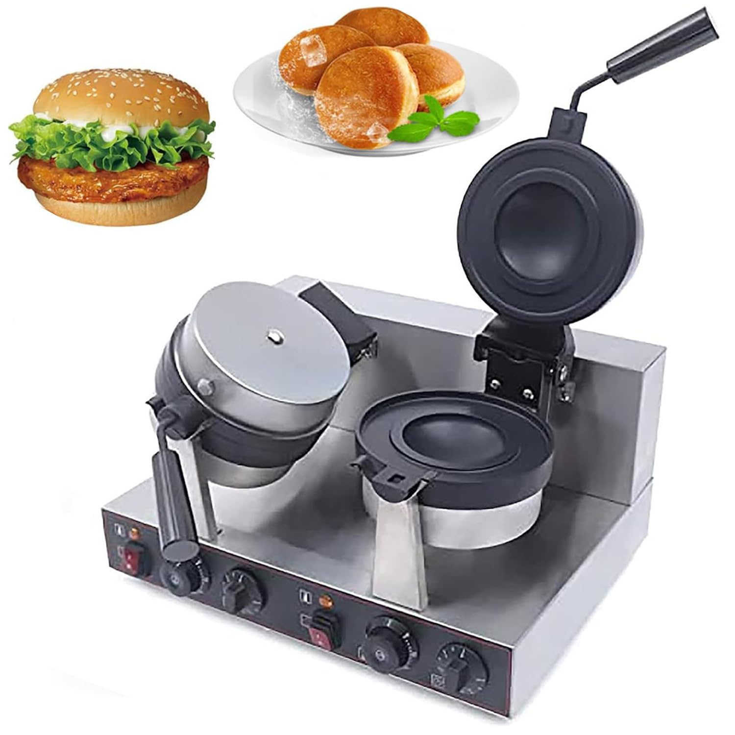 Elektryczna gofrownica do burgerów, nieprzywierająca prasa Panini Maszyna do burgerów Maszyna do lodów ze stali nierdzewnej Gofrownica do gofrów Domowa gofrownica do gofrów Burger B