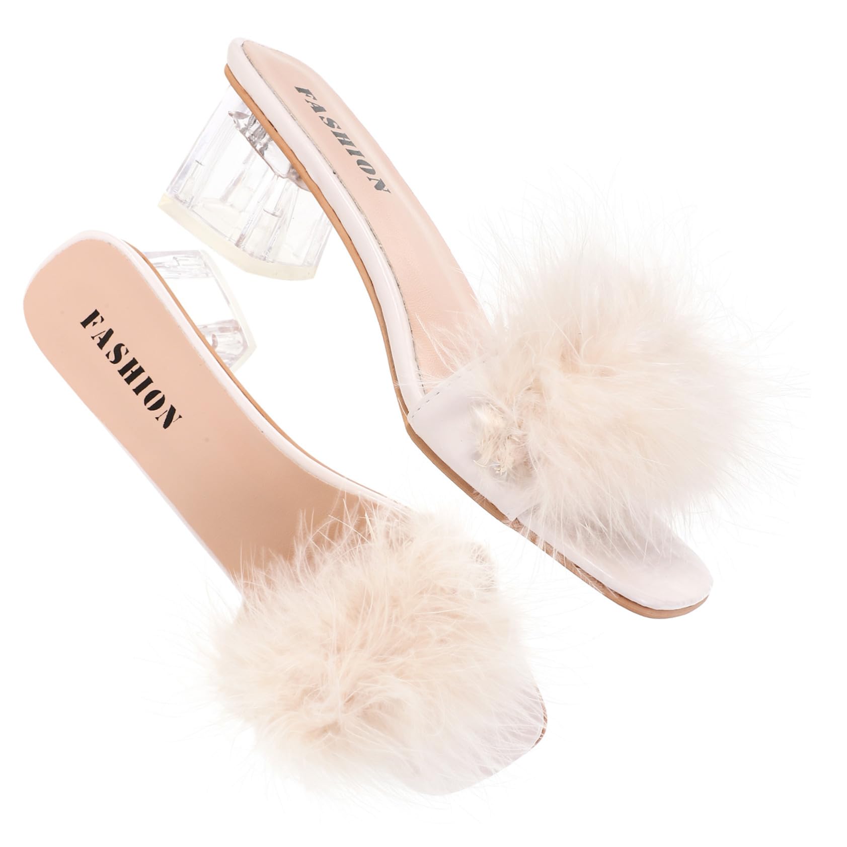 Healvian Pantuflas de Tacón Peludo para Mujer Talla 38 Beige