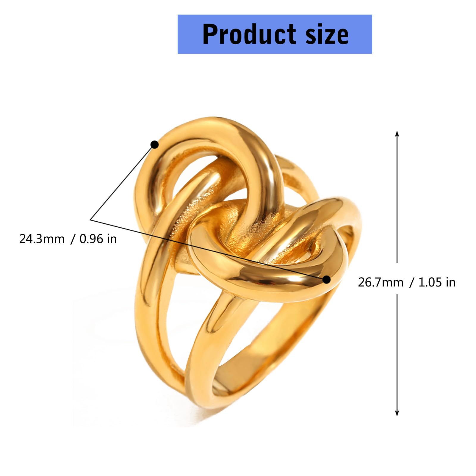 Doppelschichtige Knotenringe aus 18 Karat vergoldeten, robusten Edelstahlmaterialien für moderne Damen Freizeitkleidung Geometrische Knotenringe