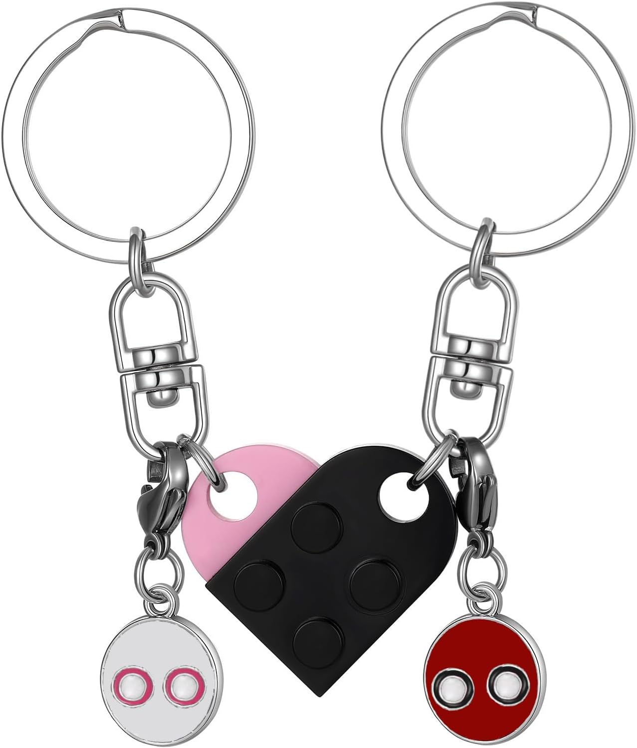 Matching Heart Keychains for Couples Best Friend Brick Heart Keychain Set with Cute Charms Valentines Day Gifts