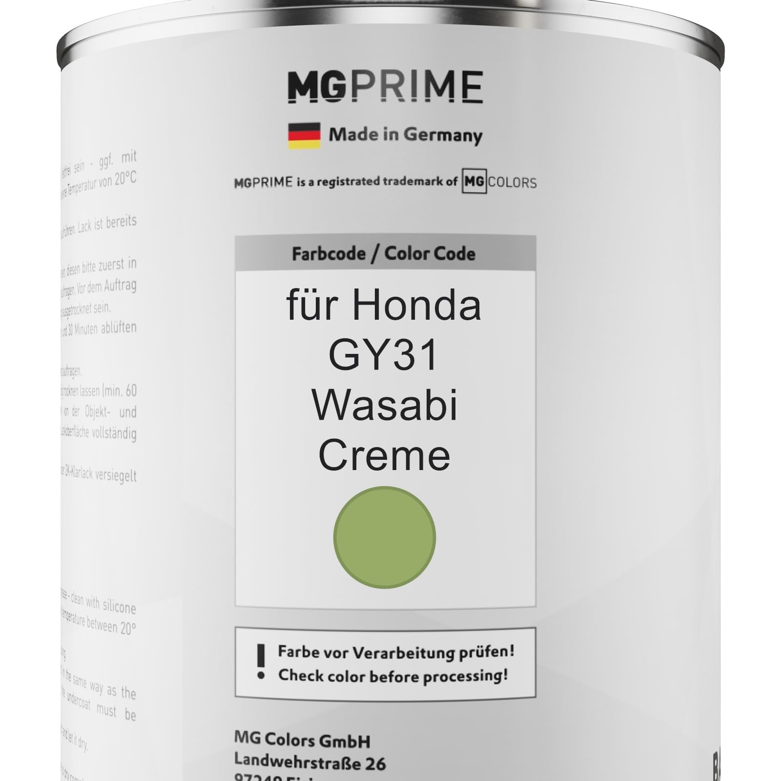 MG PRIME Kit barattoli di Vernice per auto per Honda GY31 Wasabi Creme 2,5L