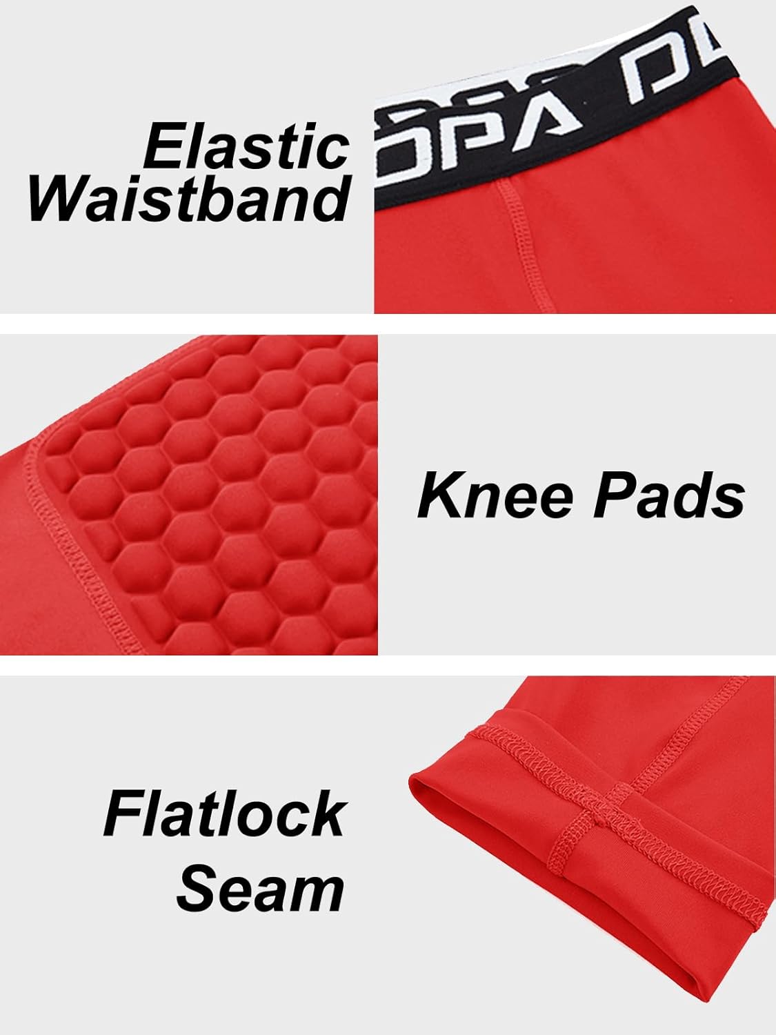 DEVOROPA Youth Boys' Compression Pants with Knee Pads 3/4 Basketball Athletic Tights Quick Dry Sports Workout Leggings - Image 5