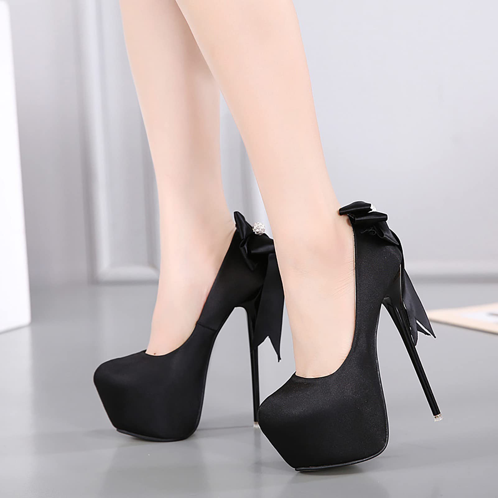 16CM / 6.30IN Tacones de Aguja súper Altos para Mujeres Pumps Mujer Oficina Flock Zapatos de Fiesta de tacón Fino Mujer Talla Grande 34-45
