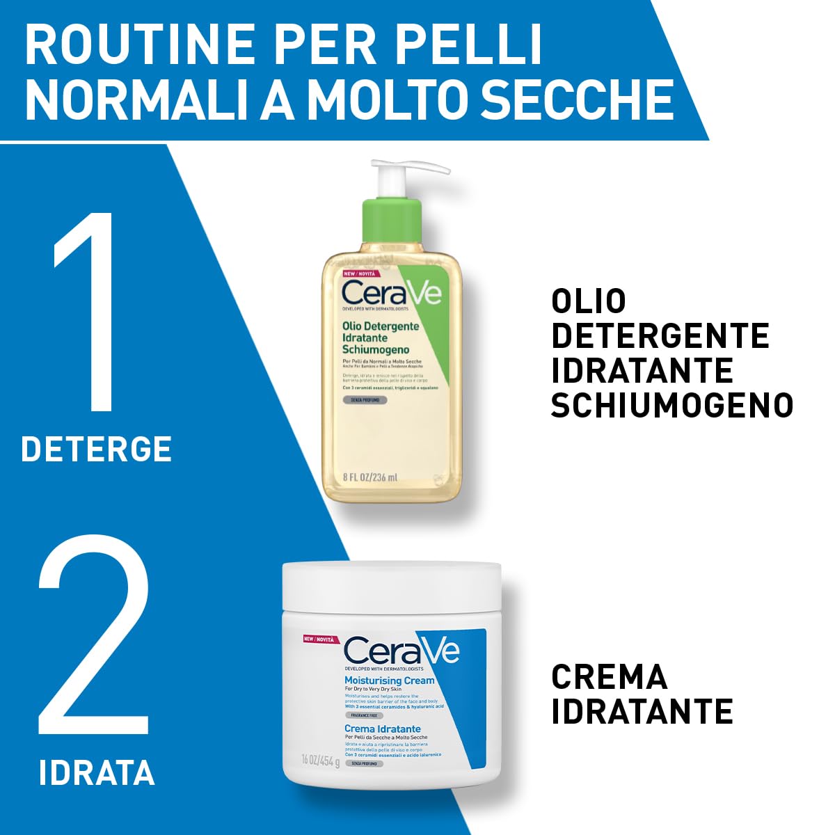 CeraVe Olio Detergente Schiumogeno, Per Pelli Secche e Molto Secche, Azione Idratante e Lenitiva, Rimuove Sebo e Impurità, Con 3 Ceramidi Essenziali, Trigliceridi e Squalano Vegano, 473 ml