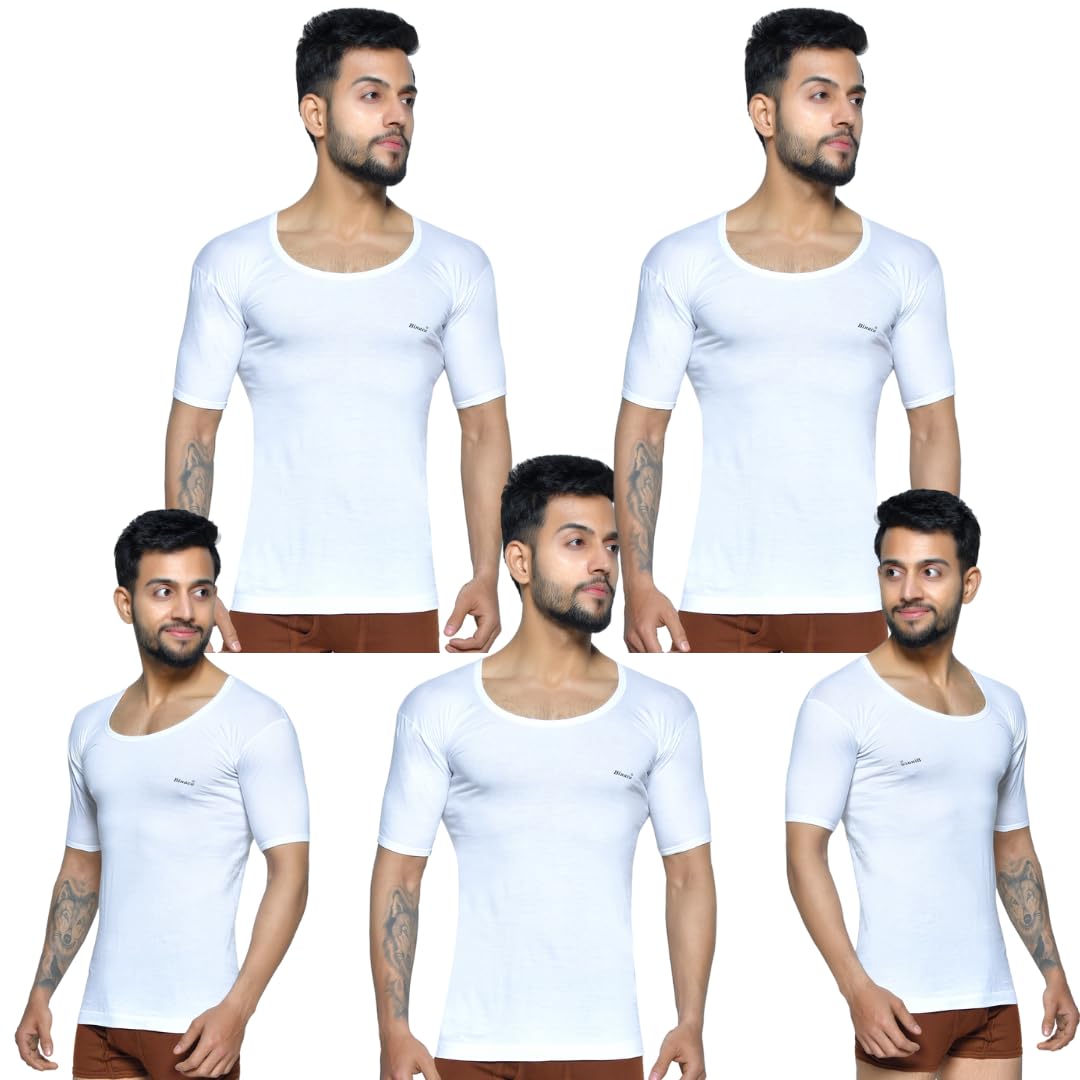 binaca Pears Half Sleeve Vests for Men, Pack of 3 & 5 White Vests, Stylish & Comfortable Cotton Inner Vest & Sando Baniyan for Sports & Casual Use-picture-49