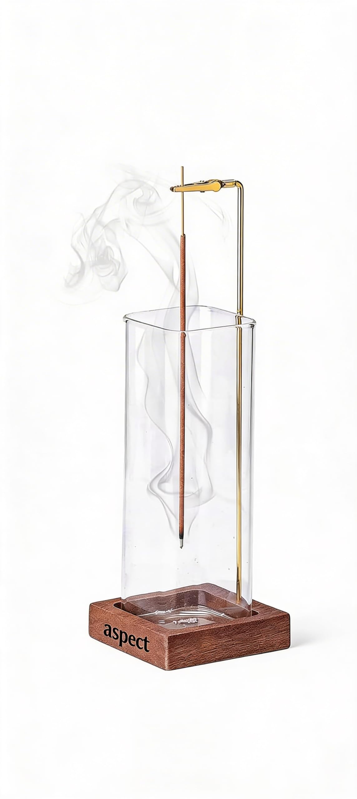 Aspect Incense Holder, Wooden Incense Holder With Removable Glass Ash Catcher And 12 Incense Sticks, Longer Burn Time, Upside Down incense Burner For Yoga, Meditation, Spa & Home Relaxation (Square)