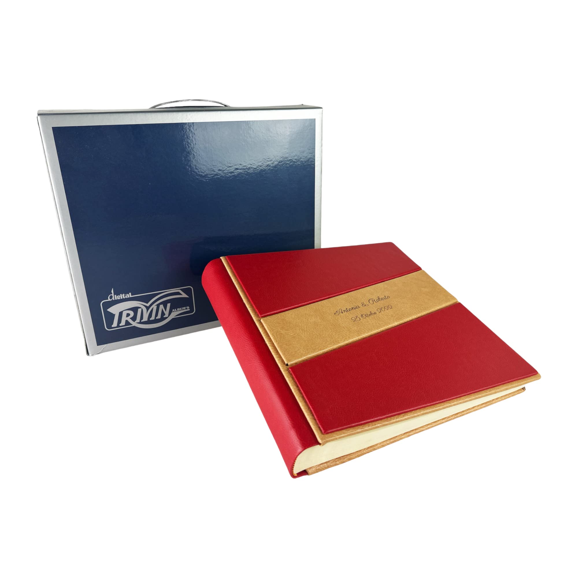 TriVin Art -Saturno- Álbum de fotos artesanal de piel sintética, varios tamaños y personalizable con grabado, ideal para cualquier evento. (rojo)