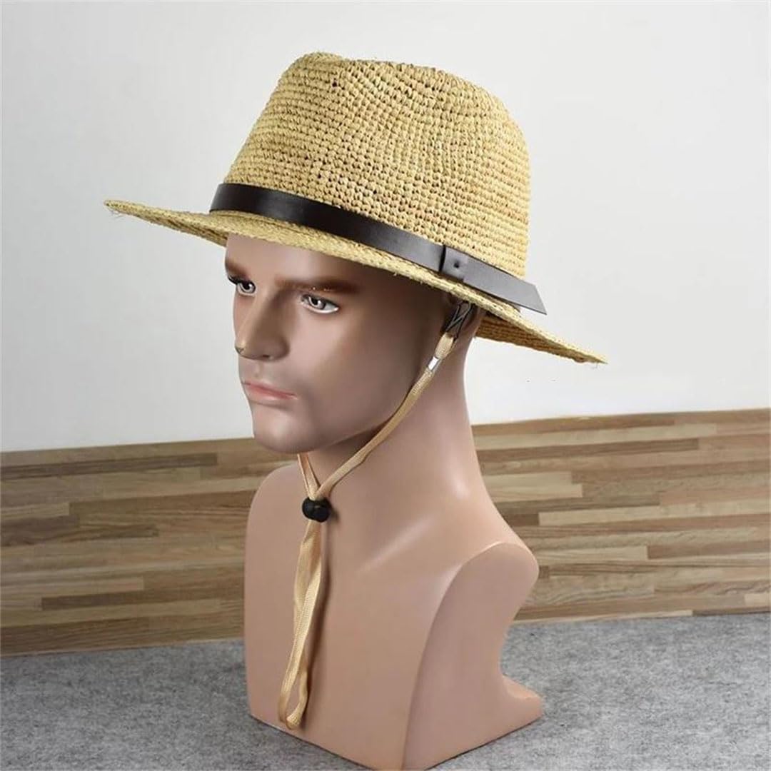 Cappello di paglia Panama da donna, grande circonferenza della testa, da uomo e da uomo, protezione solare estiva, cappello da sole mare 63 cm cachi