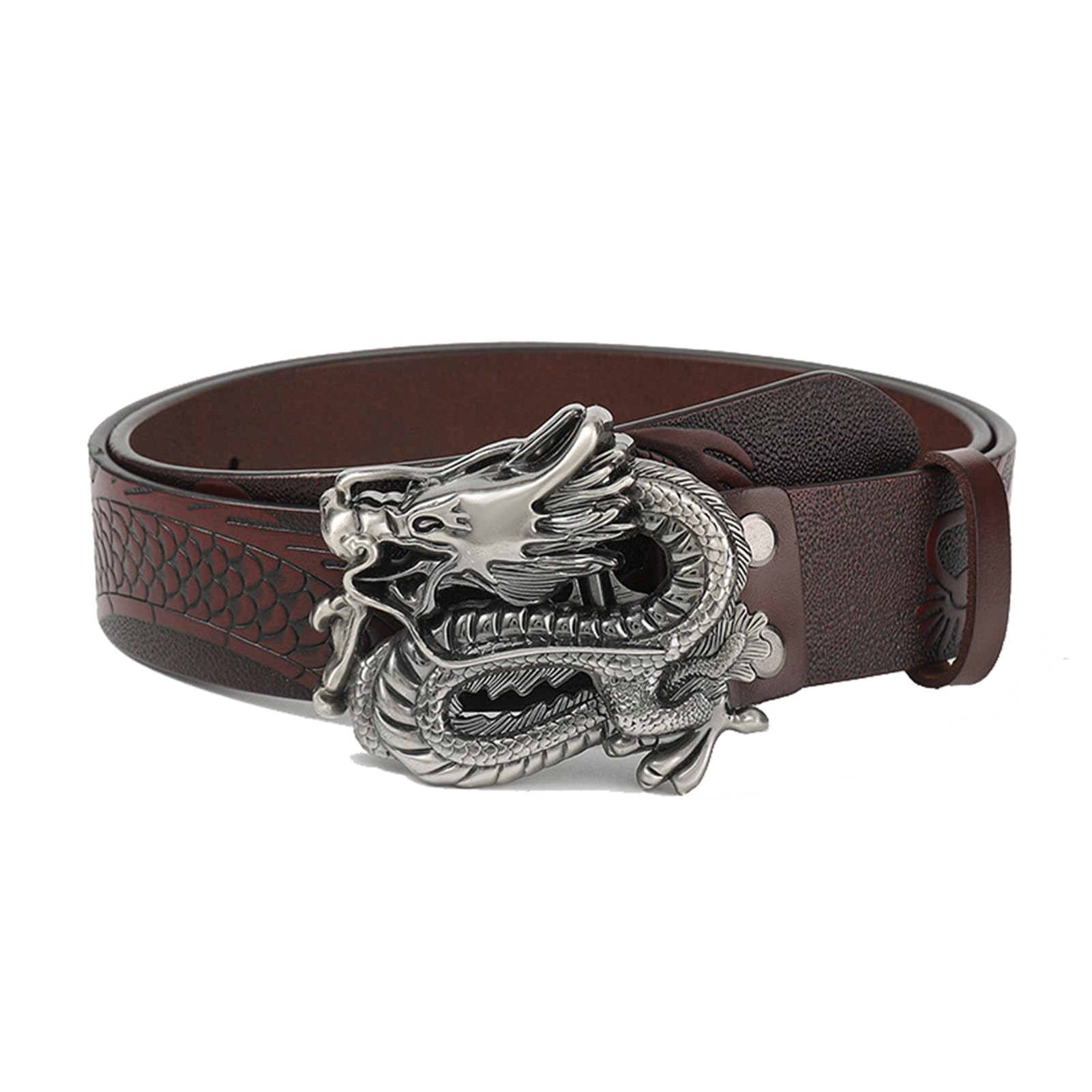 Cintura Western Uomo Donna, Cowboy E Cowgirl, Drago Scolpito Vera Pelle, Fibbie, Larghezza 3,5 Cm