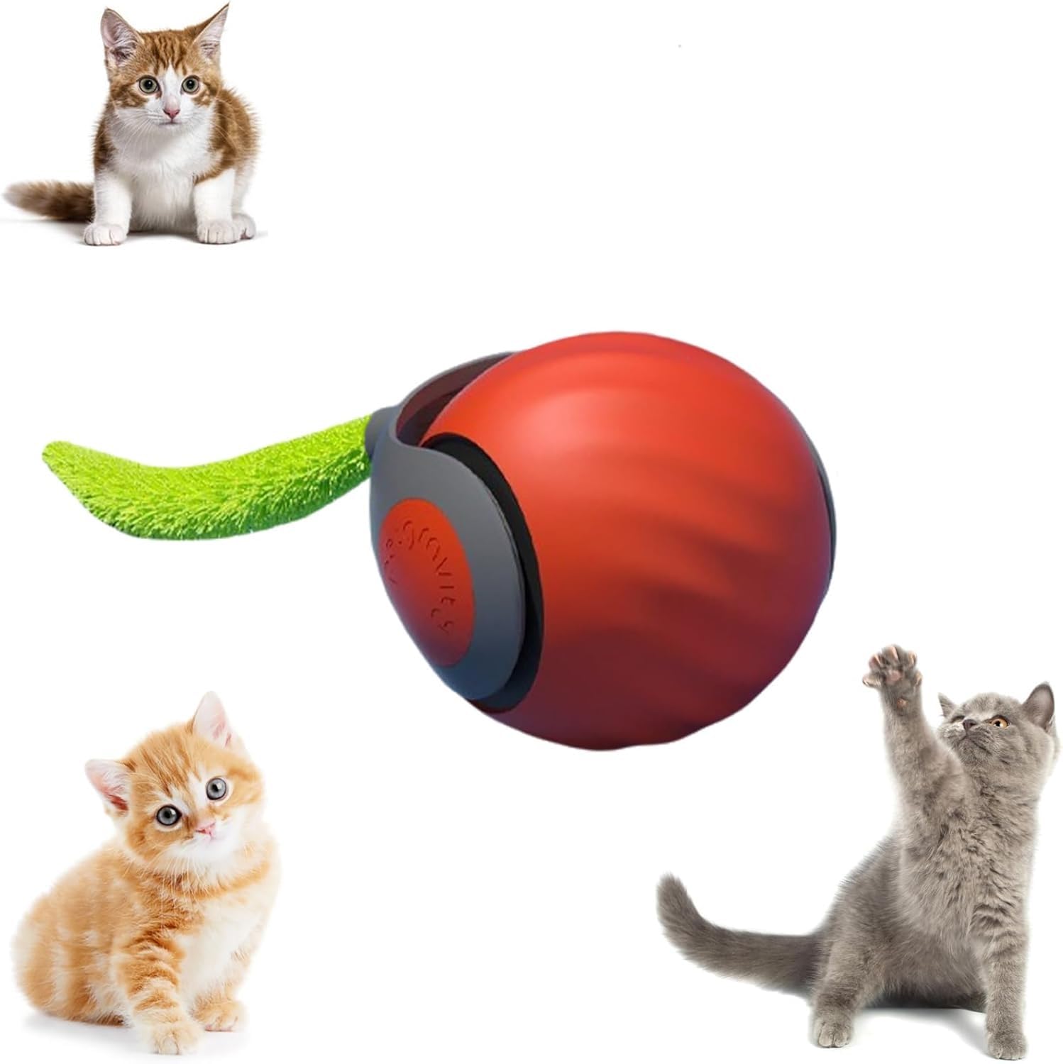 Rechargeable Interactive Cat Toy Ball, Automatic Electric Moving Cat Toy Ball for Indoor Cats, Smart USB Rechargeable, Two Speed Adjustment with Replacement Tail (Orange)