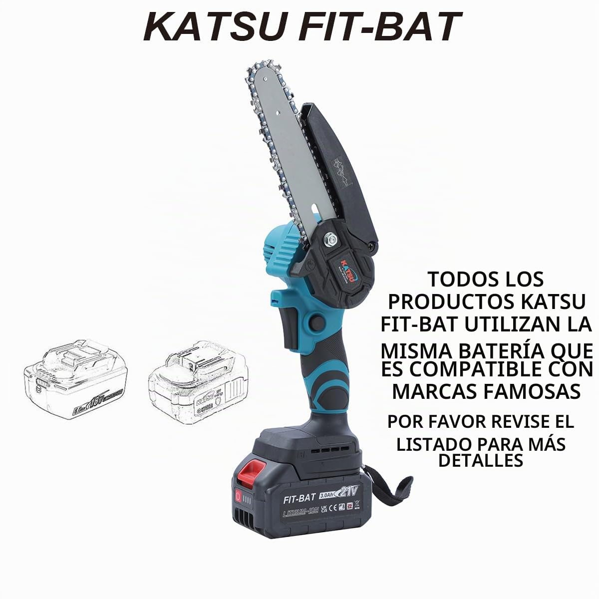 KATSU FIT-BAT 21V Motosierra Podadora de Pértiga Telescópica 3 en 1 Hasta 253cm con 3,0 Ah Batería y Brushless Motosierra y Tijera Podadora, para Cortar Ramas de Árboles