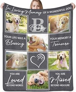 Custom Blanket with Dog Picture Name Personalized Text Blanket Photo Collage Blanket Memorial Gift Loss Dog Sympathy Remembrance Blanket Gift for Kids Pet Lover a Grieving Pet Owner I Love Dog