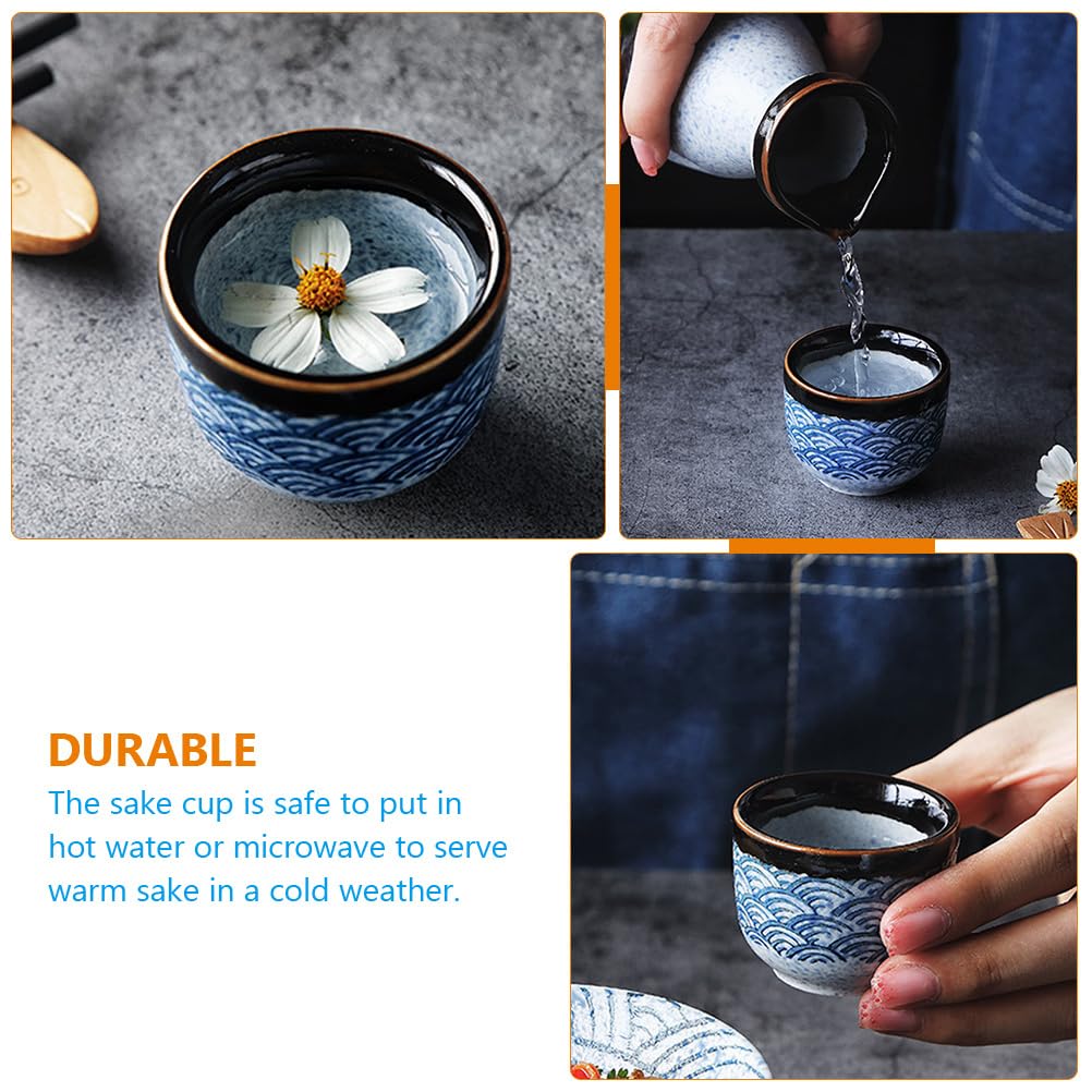 UPKOCH 4Pièces Set de Tasses à Sake Céramique Traditionnelle Japonaise Émaillées pour Usage Maison Capacité de Design Ondes de