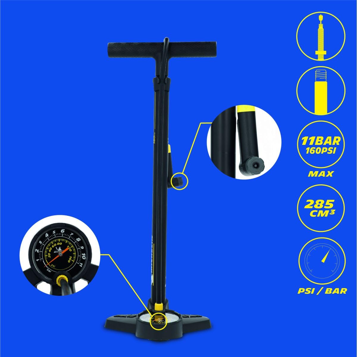 Pompe A Velo Pompe à Pied MICHELIN Avec Manomètre Gonflage