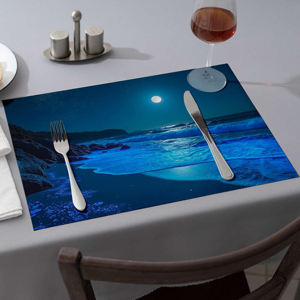 Sets de table jaunes à vagues bleues brillantes pour repas moderne