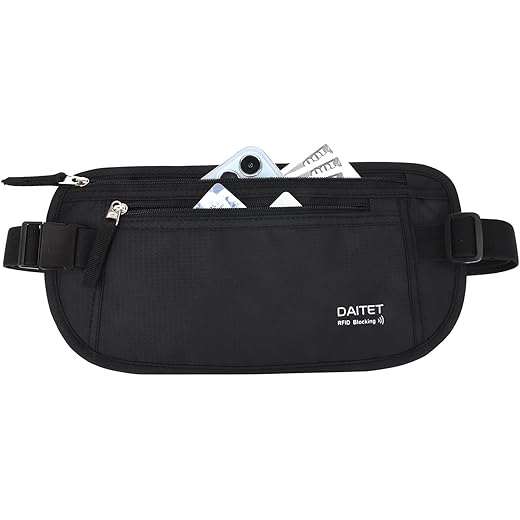 Money Belt Passport Holder RFID Blocking Black