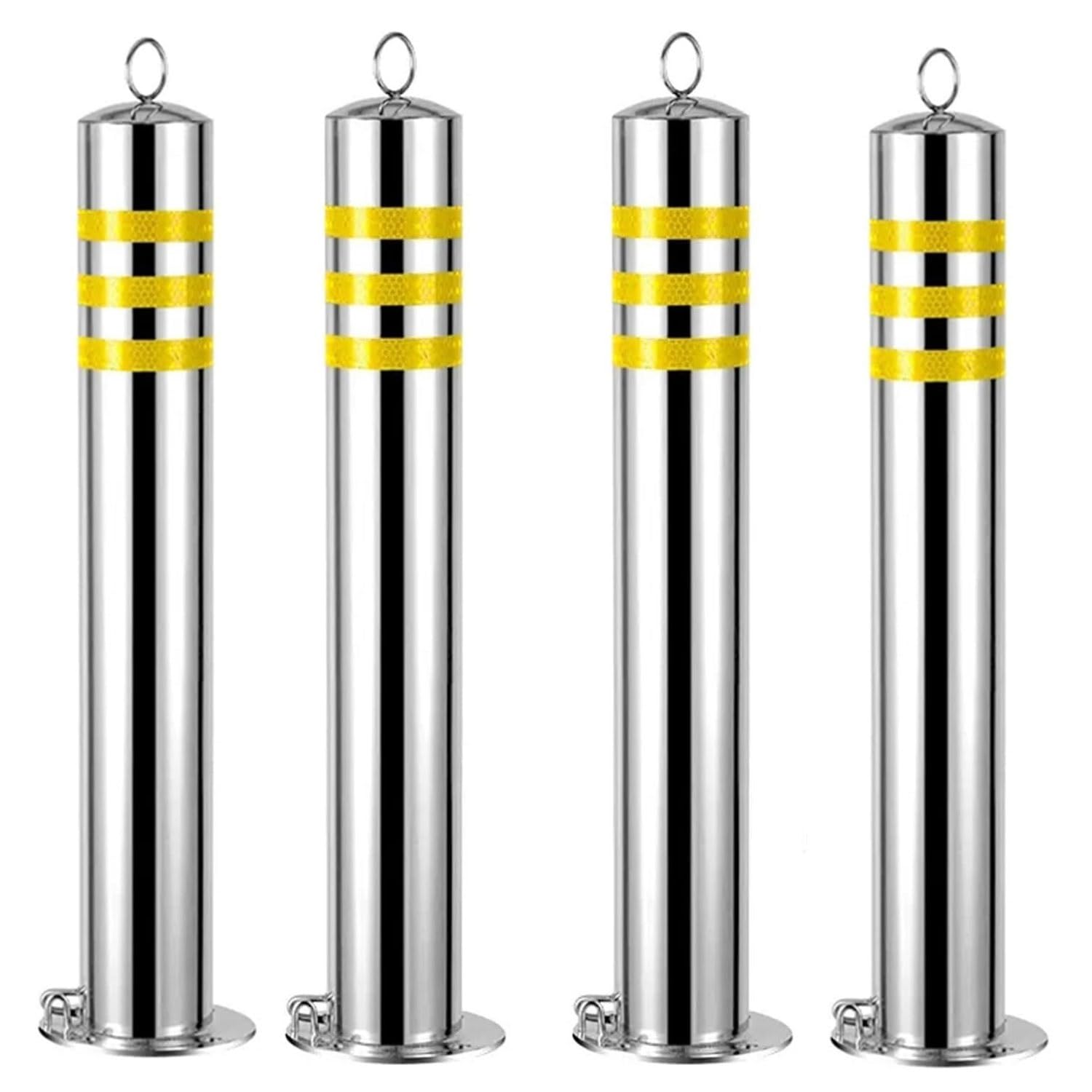 JYBNBBE Traffic Delineator Post Cone Stainless Steel Reflective Bollards for Driveway, Heavy Duty Traffic Safety Bollard with Expansion Bolts for Protect Parking Space,4pack-75cm/29.5in