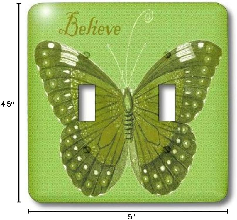 3dRose lsp_65842_2 Pretty Green Patterned Butterfly With The Word Believe Double Toggle Switch