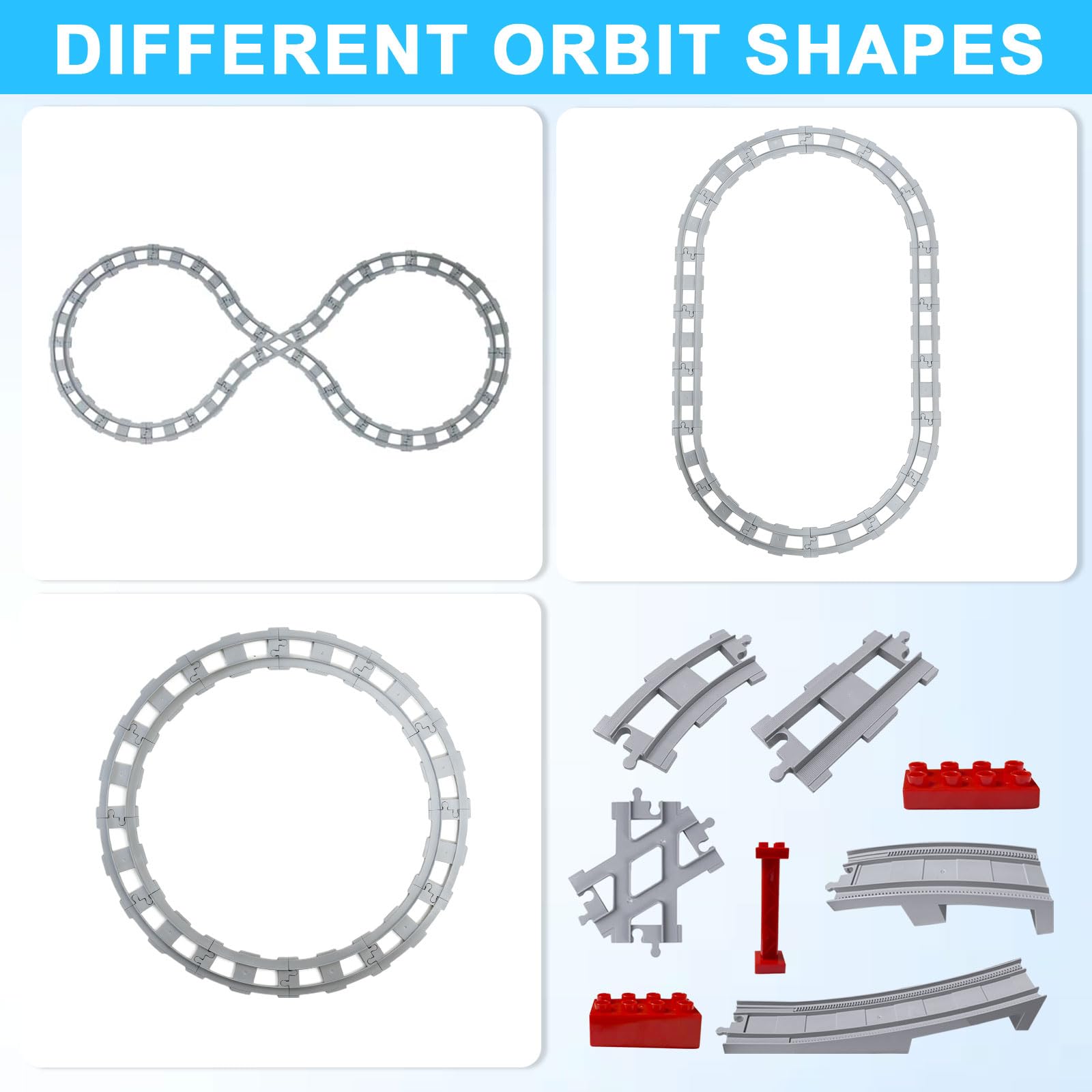 Lot de 67 blocs de construction pour rails de train, compatibles avec le leader du marché, changement d'orbite, rails droits, courbes, railway rails, jouets pour enfants