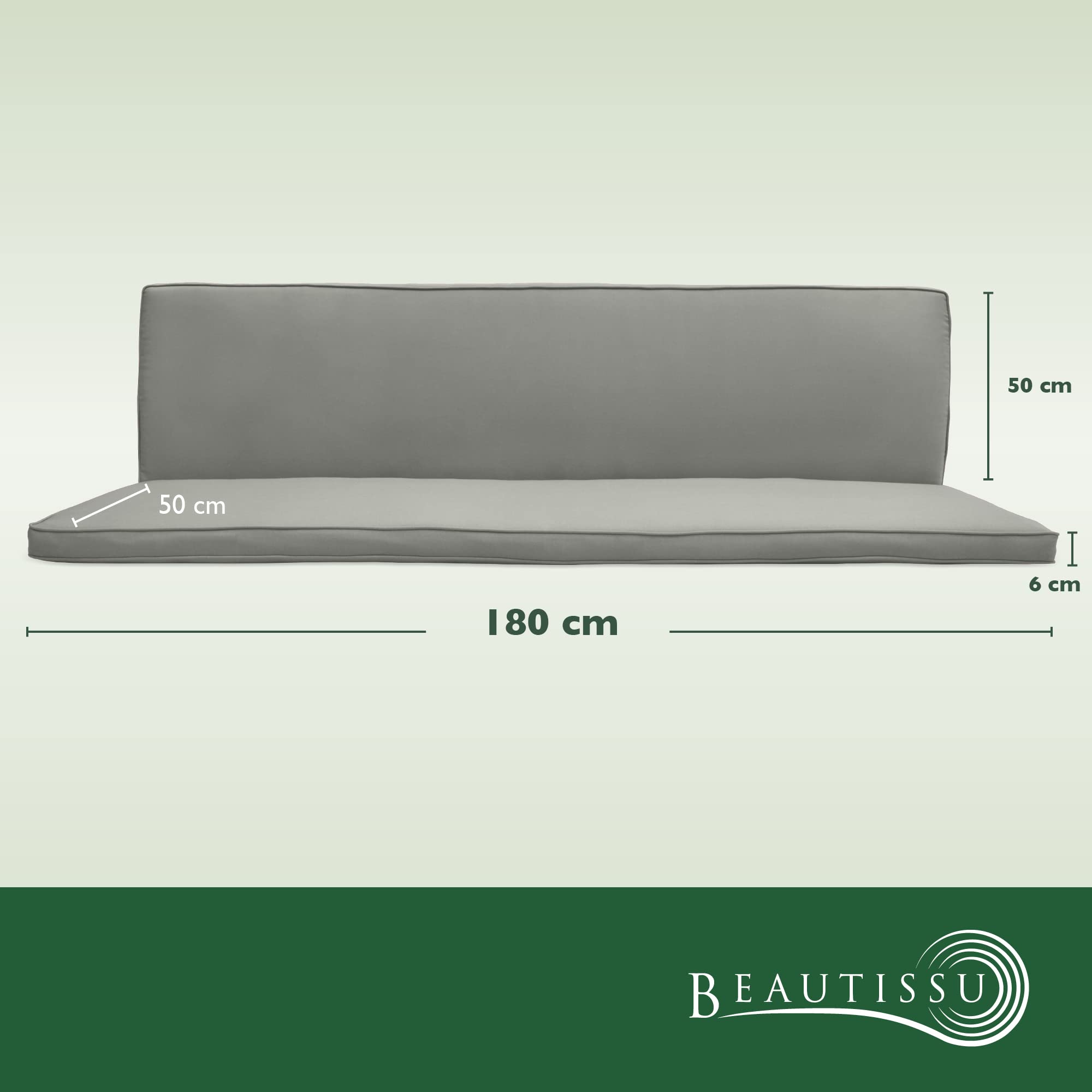 Beautissu Loft HS Set 2 Cojines colchoneta para Bancos Columpio Hollywood 180x50 Gris Claro Asiento y Respaldo 3 plazas
