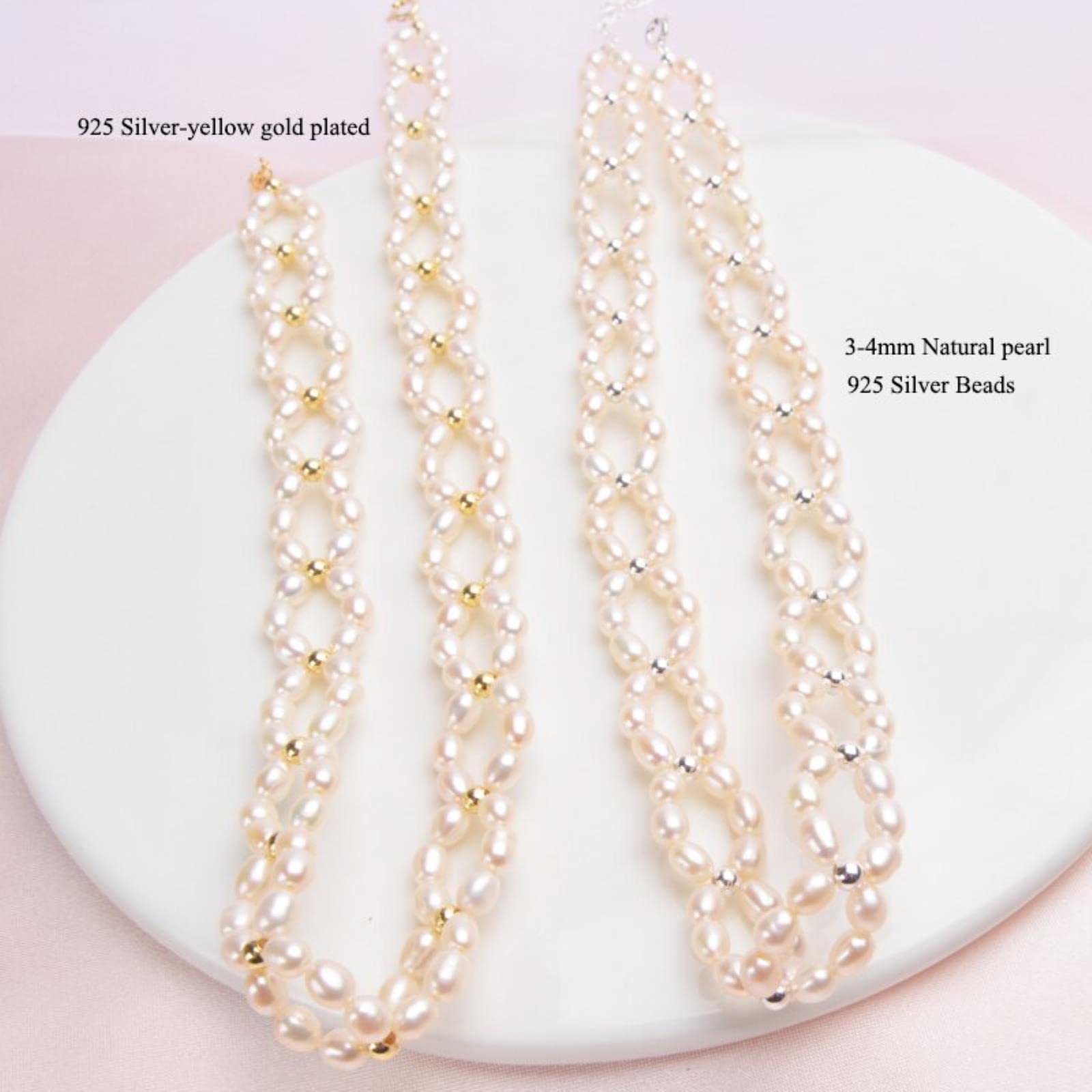 Gargantilla De Perlas Naturales, Collar De Plata De Ley 925, Joyería Para Mujeres, Perlas De Agua Dulce De 3-4mm