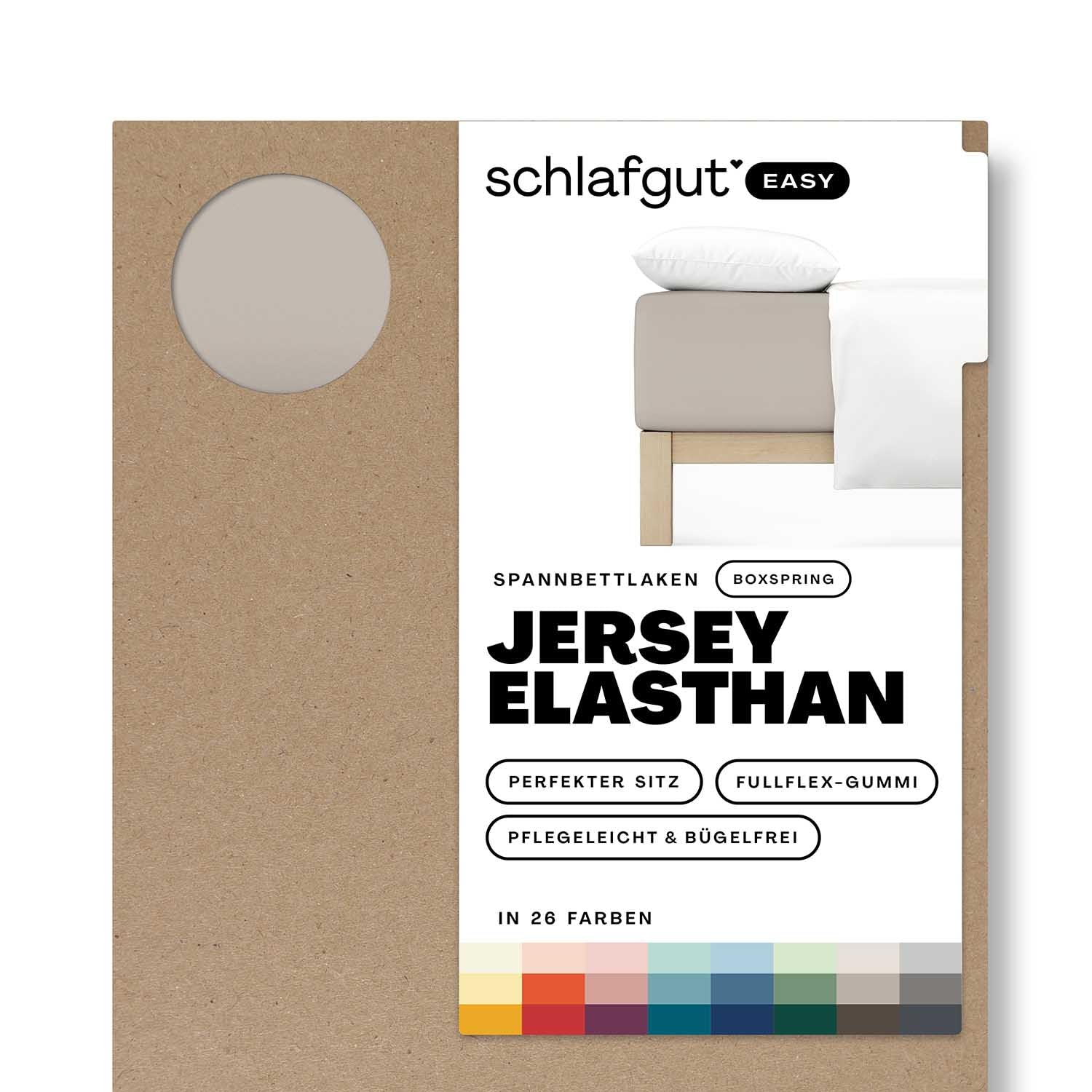 Schlafgut Easy Jersey Elasthan Boxspring Spannbettlaken 120x200 bis 130x220 Sand Mid, Spannbetttuch aus superweicher Baumwolle mit Elasthan