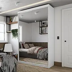 Guarda-roupa Solteiro 100% Mdf Bp com 2 Portas de Espelho Geneve Branco