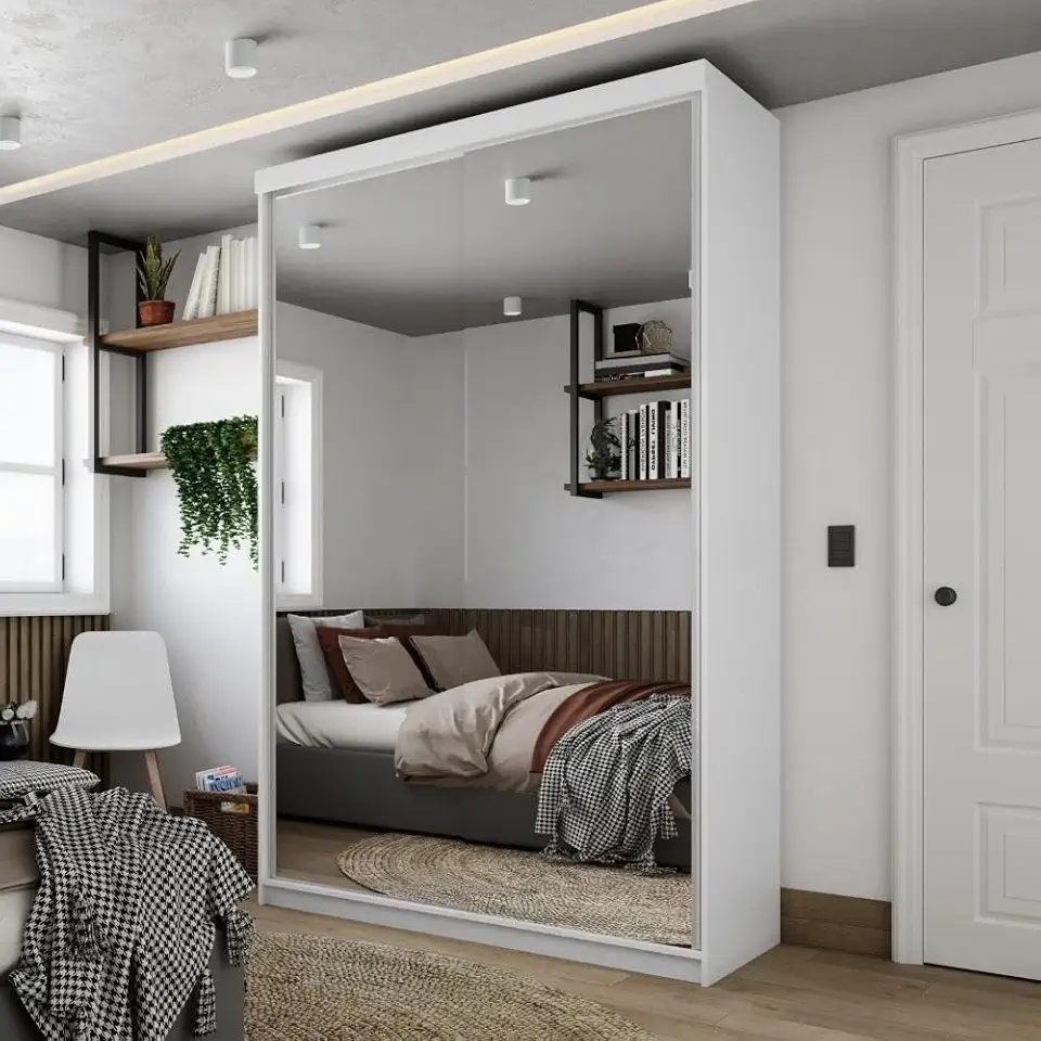 Guarda-roupa Solteiro 100% Mdf Bp com 2 Portas de Espelho Geneve Branco