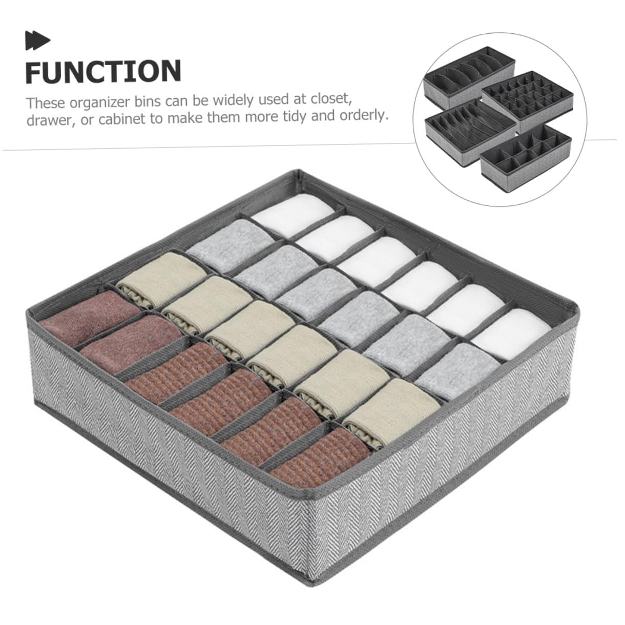 Set 4 Pezzi Divisori Pieghevoli per Cassetti Oxford e Non Tessuto Grigio Organizer per Armadio e Biancheria Intima Capacità Rinforzata Contenitori per Calzini Mutandine e