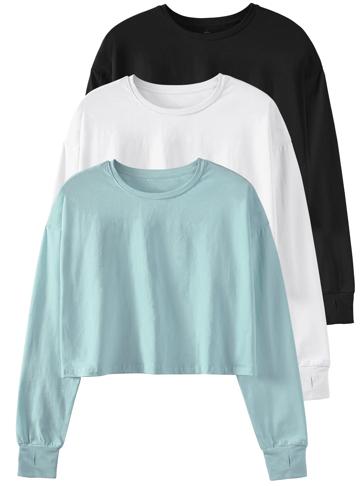 Cosy Pyro Womens Long Sleeve Crop Tops Athletic Casual Cropped Cotton Workout Sweatshirt with Thumb Hole