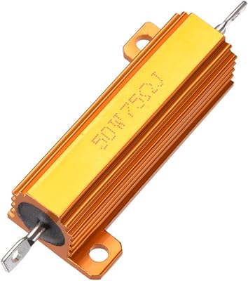 uxcell 50W 75 Ohm 5% Aluminum Housing Resistor Screw Tap Chassis Mounted Aluminum Case Wirewound Resistor Load Resistors Gold Tone 1pcs