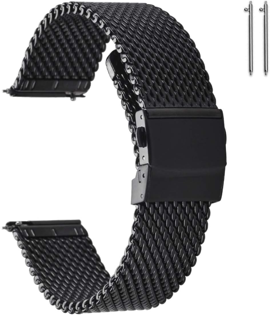 Stainless Steel Thick Mesh Watch Bands for Mens, Quick Release Adjustable Heavy Duty Mesh Watch Straps 18mm 20mm 22mm