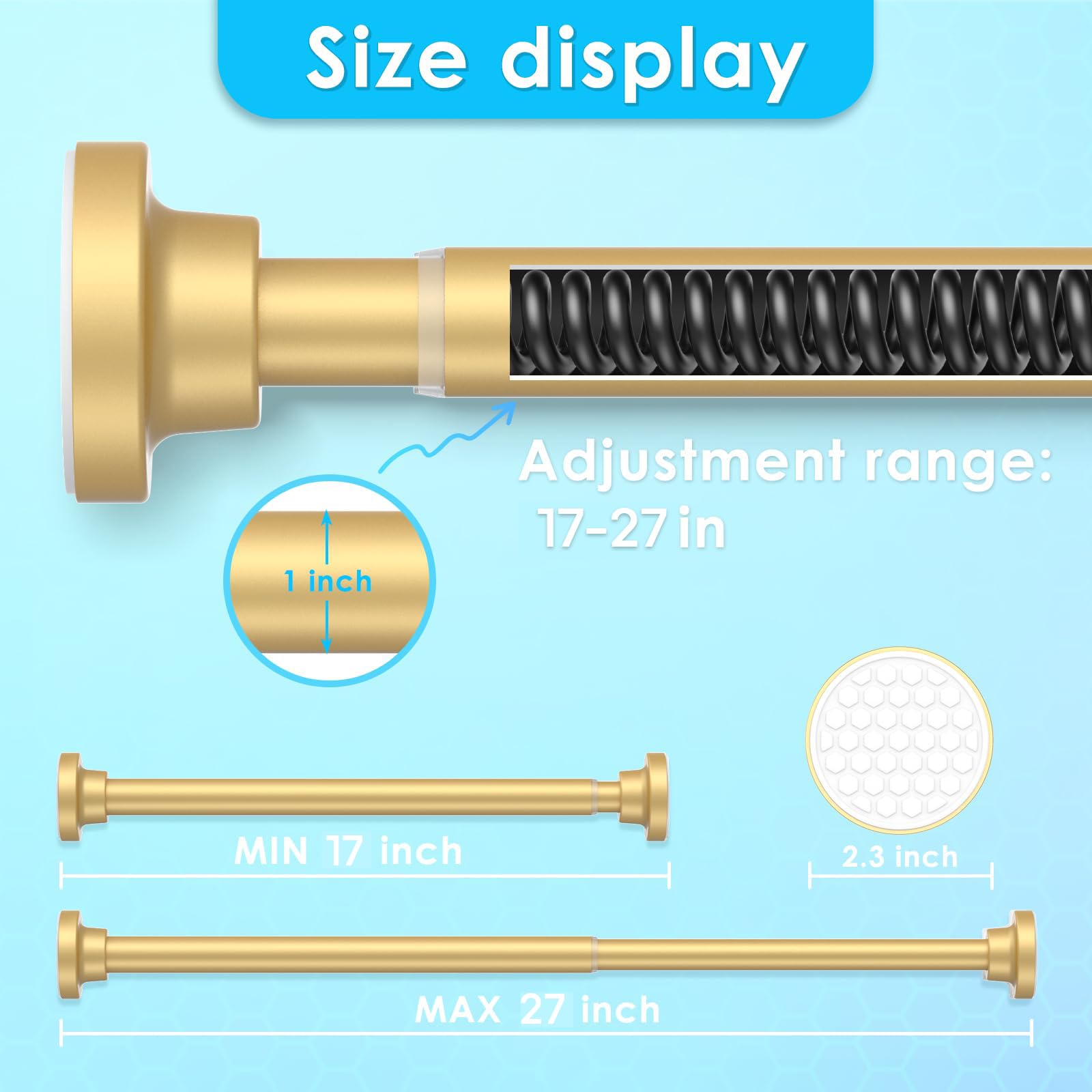 AIZESI Small Tension Rod 18 To 27 Inch?1 - Inch Diameter Gold Tension Curtain Rod Small Tension Rod No Drilling, Anti - Slip, Anti - Rust Short Tension Rod