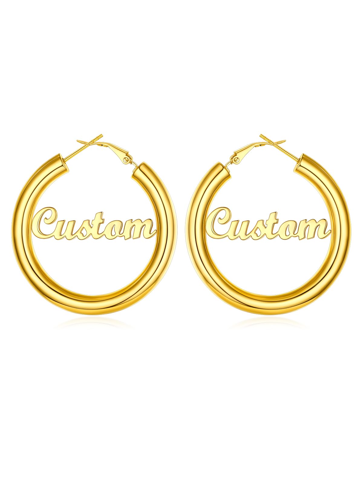 Custom4U Bamboo Earrings for Women Personalized Gold Hoop Name Earrings