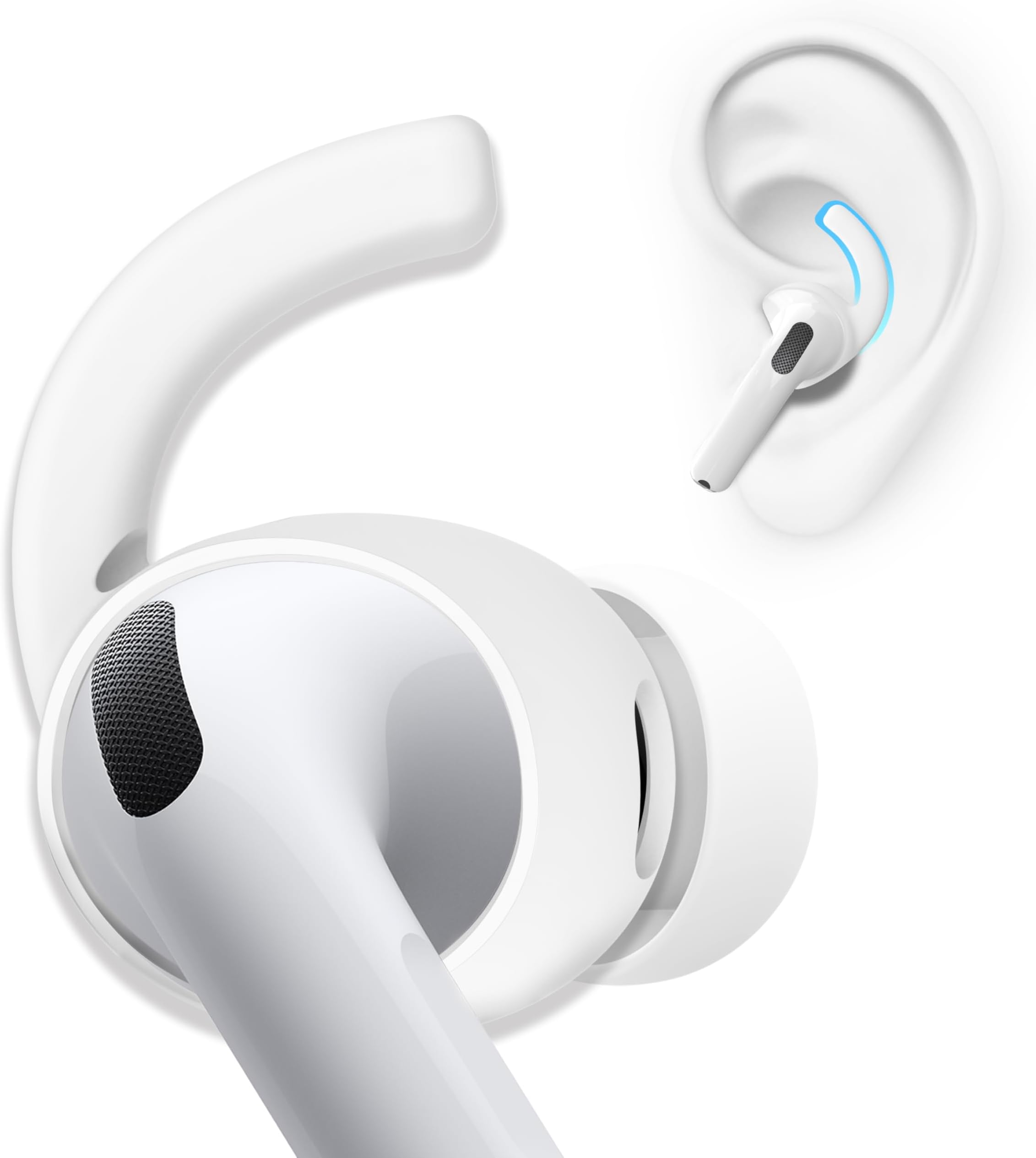 Upgraded 4 Pairs Ear Hooks for AirPods Pro 3 DamonLight [Added Storage Pouch] Anti Slip Sport Ear Tips Accessories Compatible with AirPods Pro 3rd Generation [2025 Released] S & L (White)