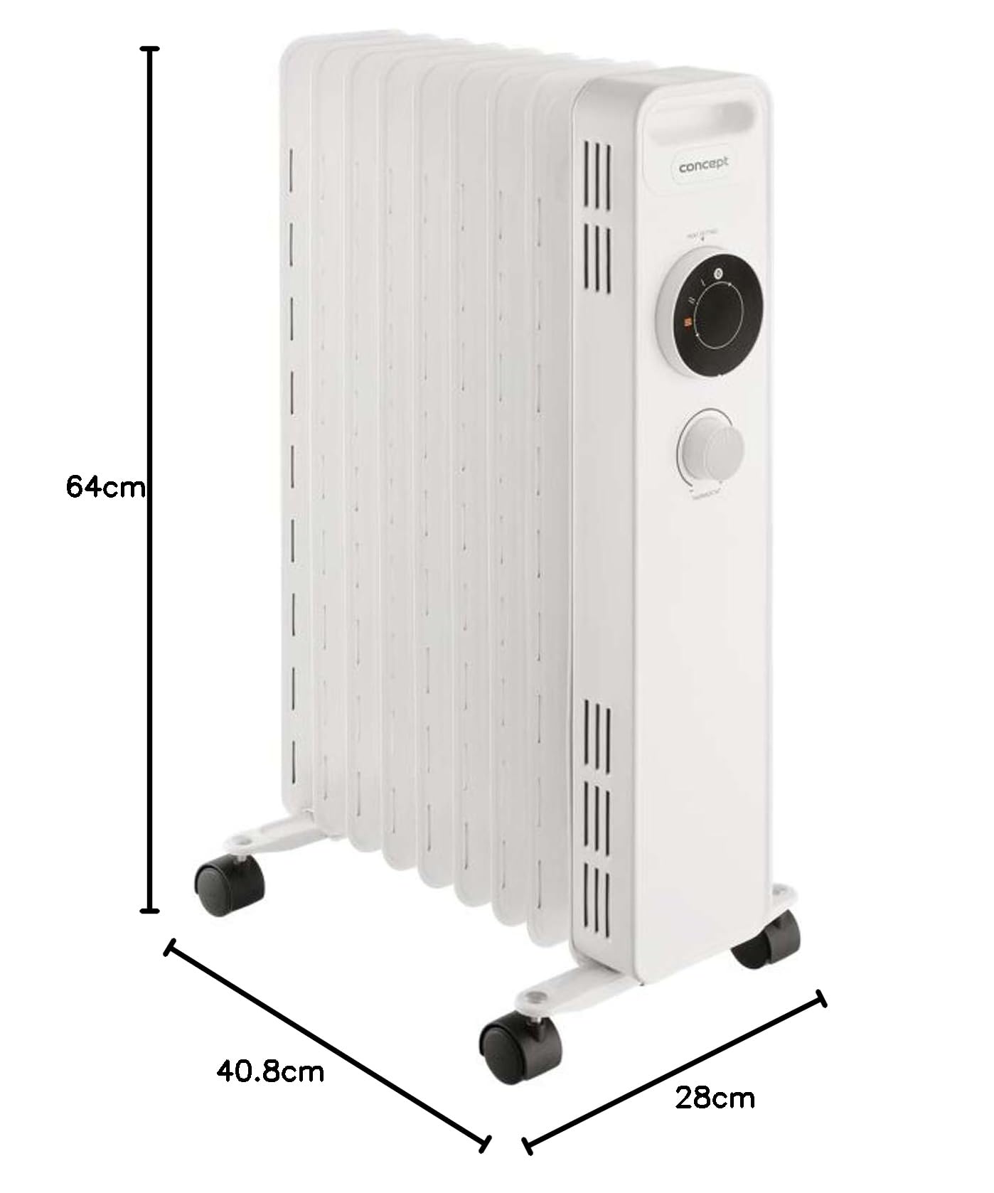 CONCEPT Hausgeräte RO3309 grzejnik olejowy, 3 stopnie ogrzewania, 9 żeber, ochrona przed przegrzaniem, ochrona przed zamarzaniem, 2000 W, biały