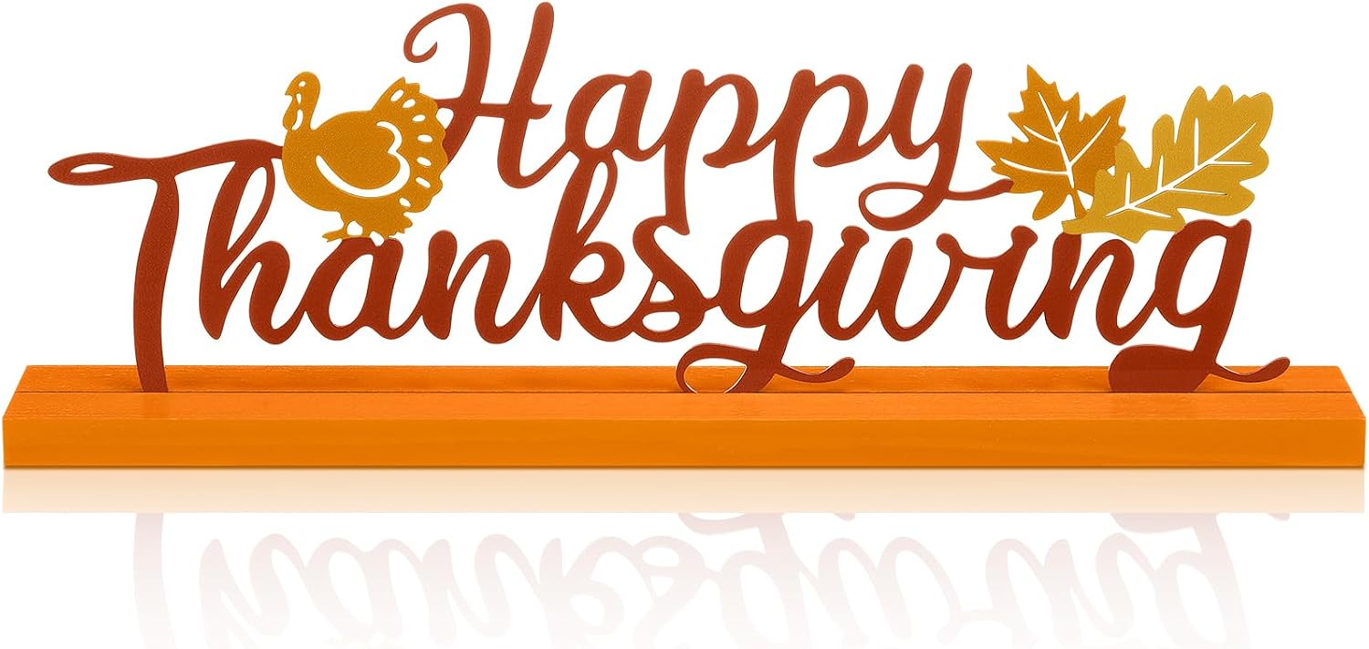 Realspring Happy Thanksgiving Decorations for Home, Fall Metal Table Sign