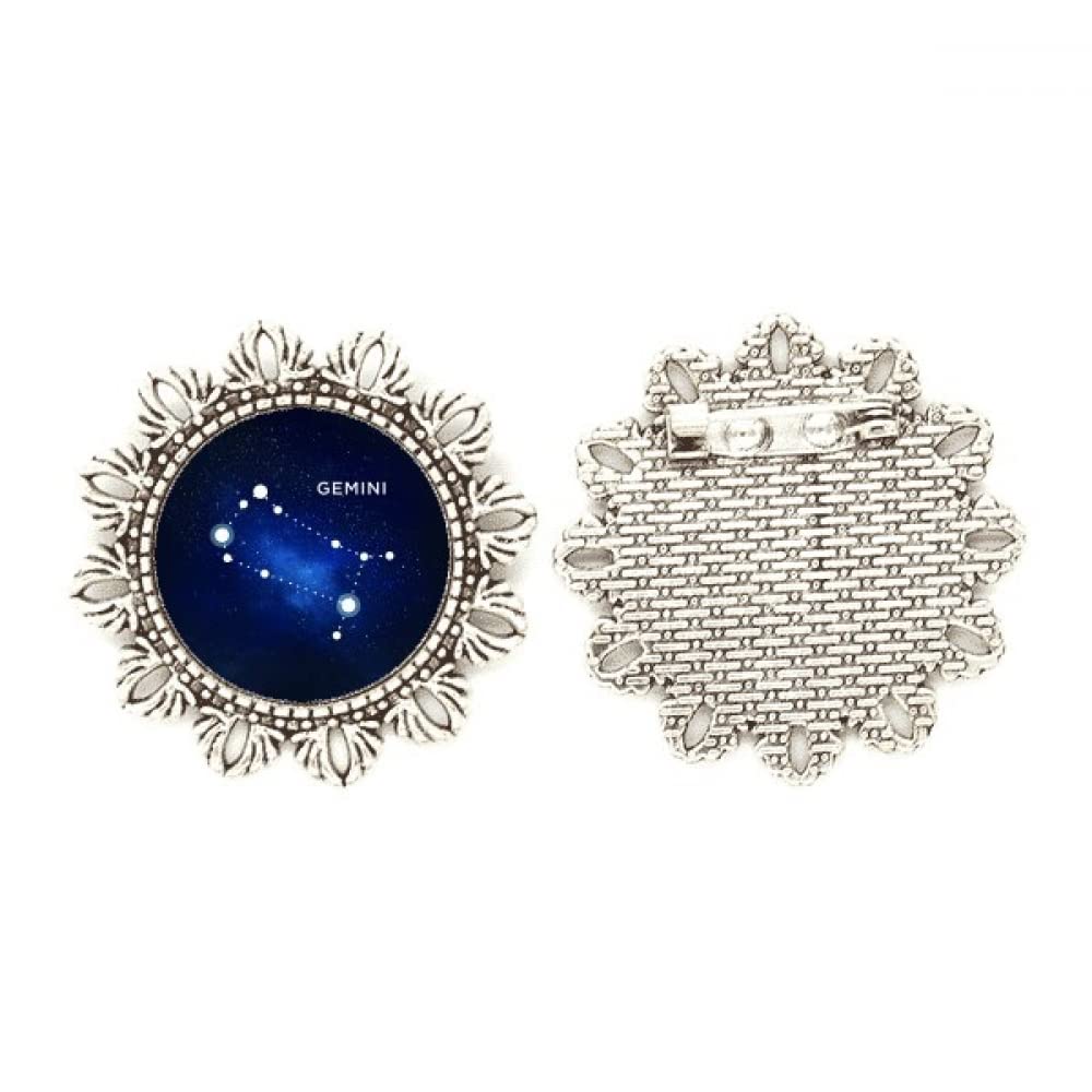 Broche de plata Géminis mediano con diseño de constelación zodiacal 4