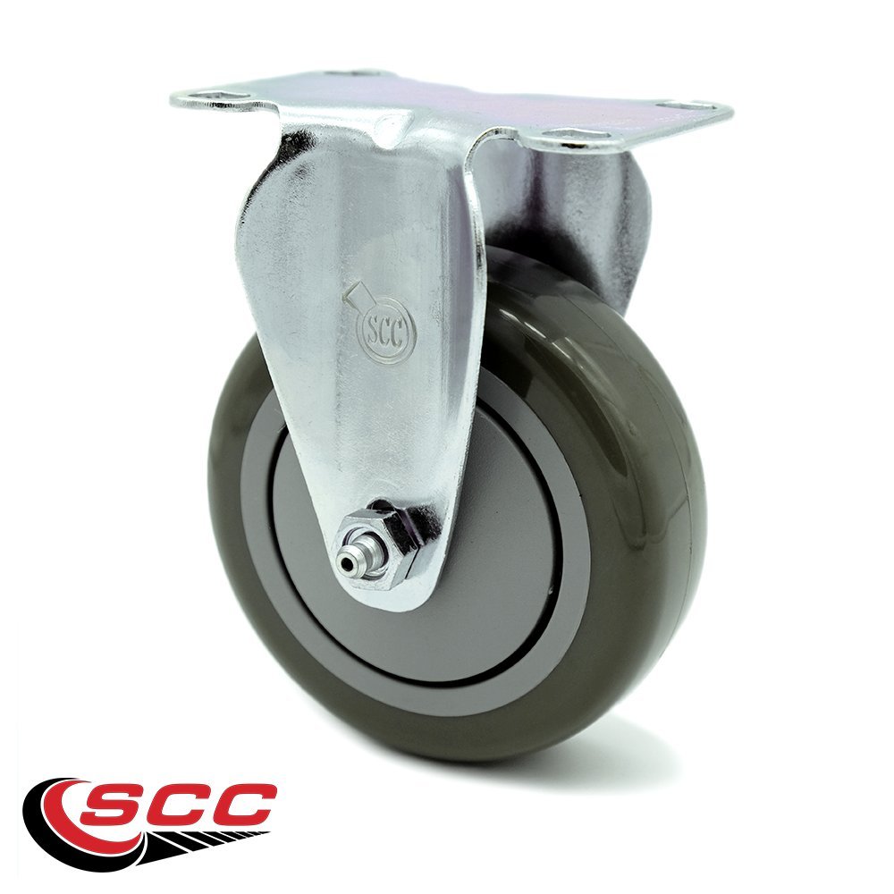 Polyurethane Top Plate Rigid Caster with 4 Inch Gray Wheel - 350 lbs. Capacity Per Caster - Service Caster Brand
